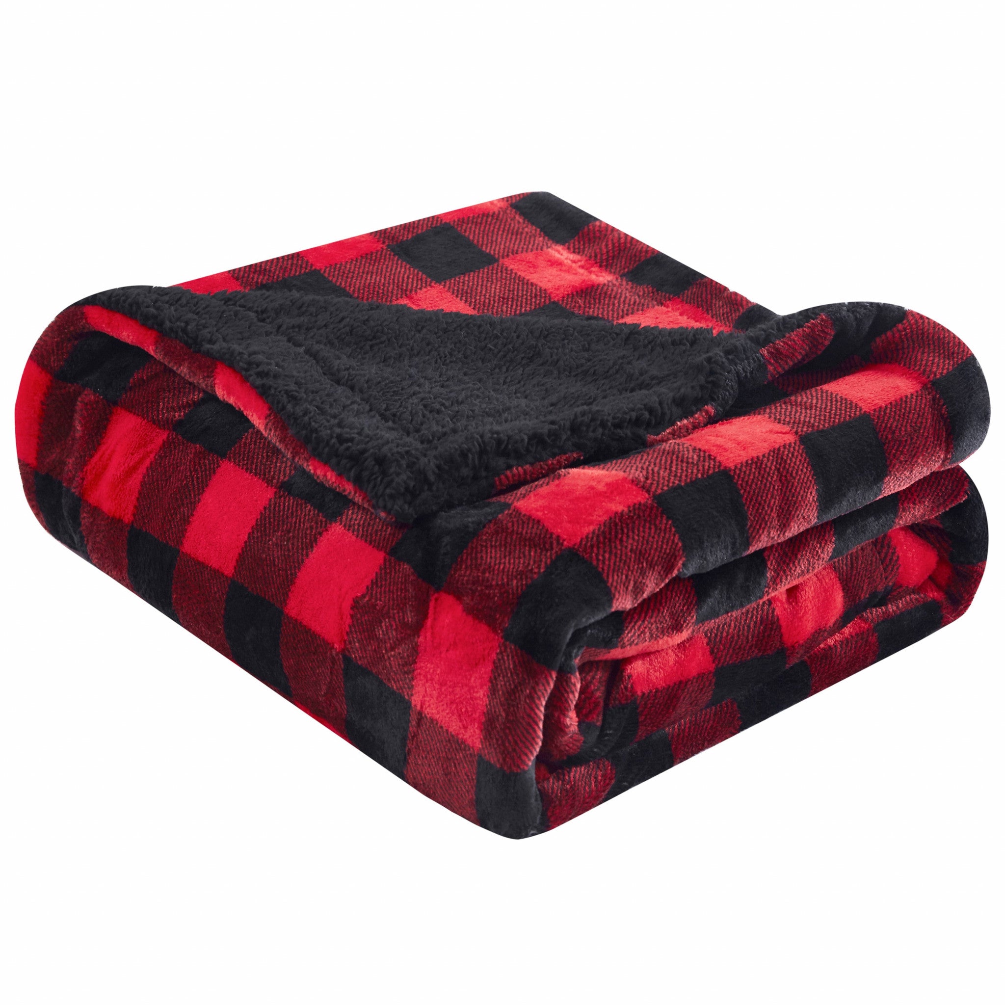 Buffalo Red Black Reversible Velvet and Sherpa Throw Blanket - Minihomy