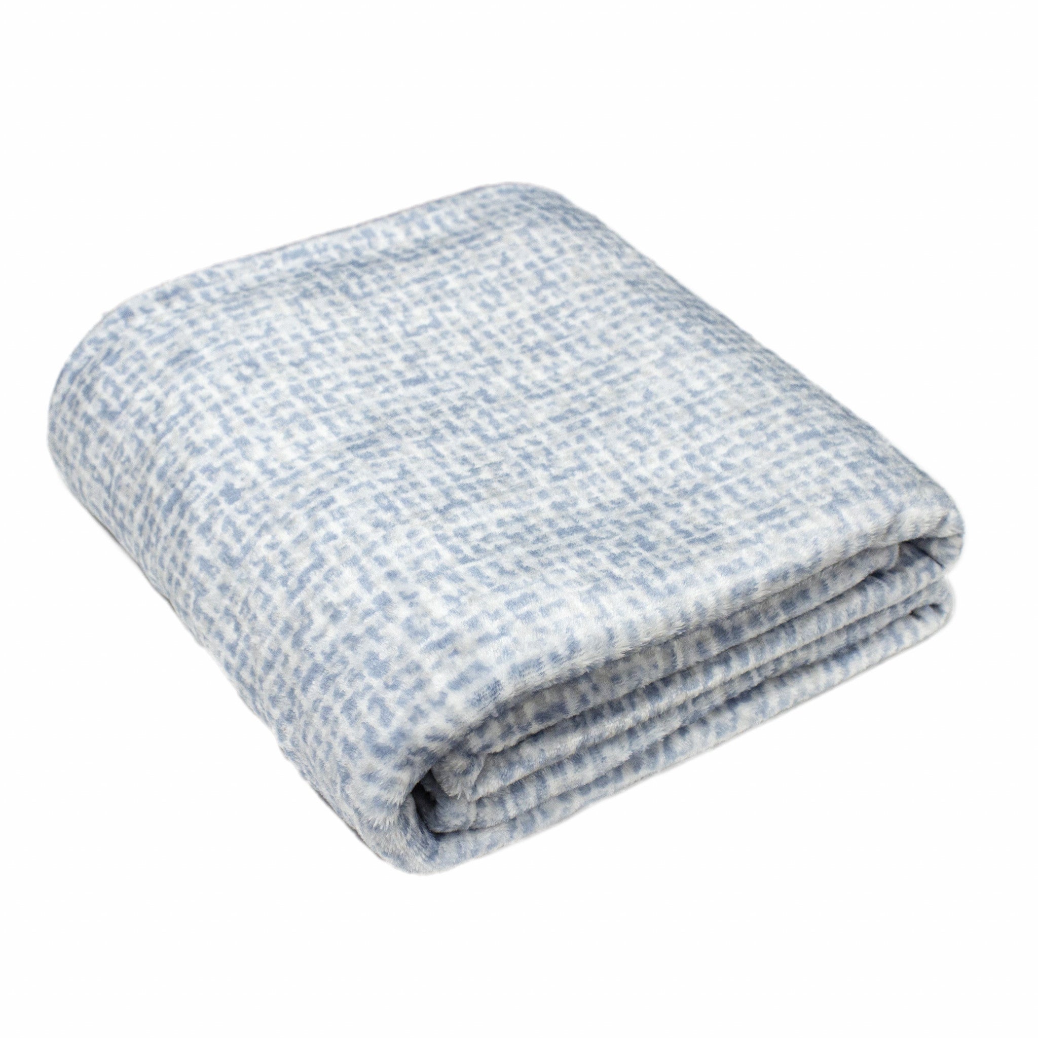 Checked Print Blue Grey Reversible Velvet and Sherpa Throw Blanket - Minihomy