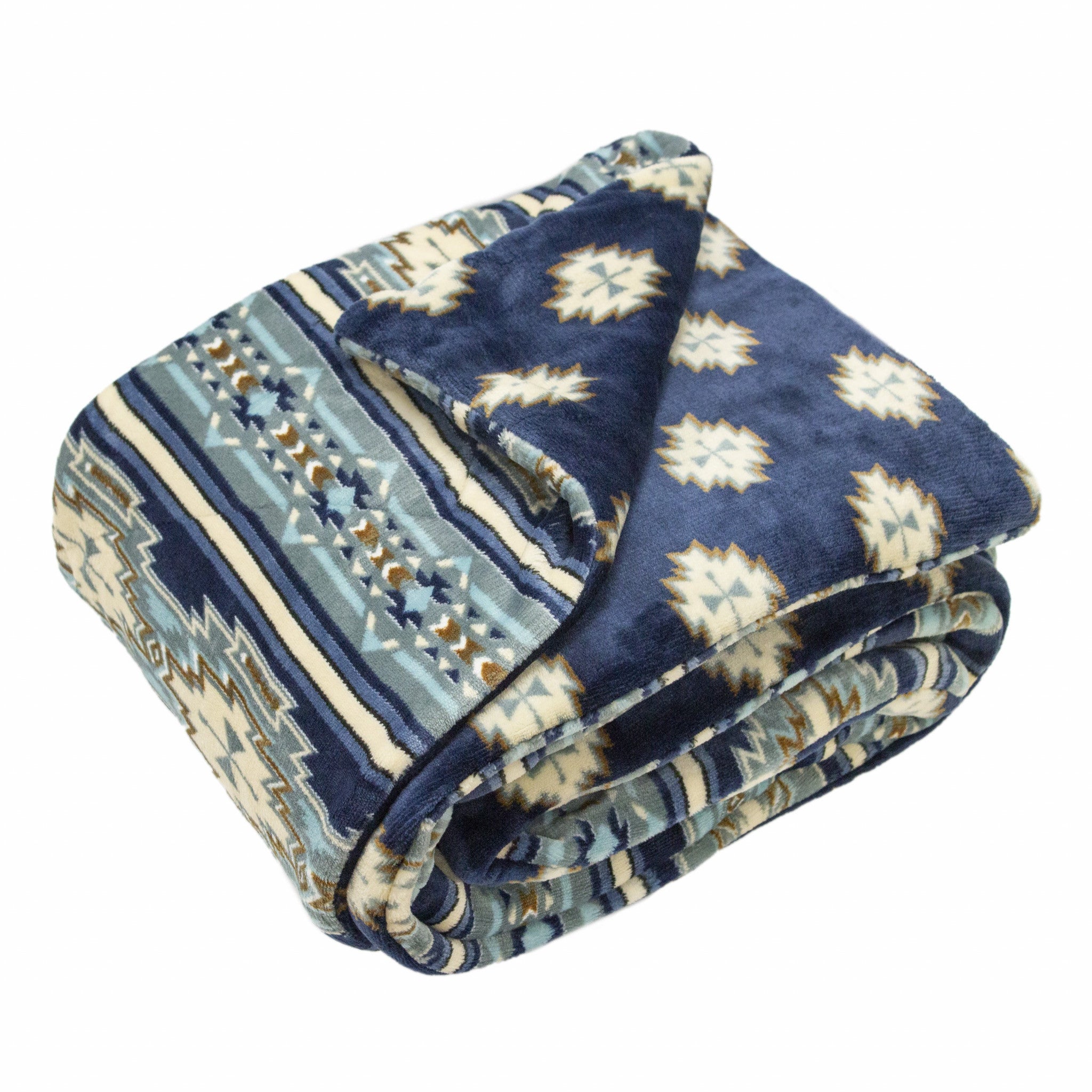 Aztec Navy Blue Printed Velvet and Velvet Throw Blanket - Minihomy