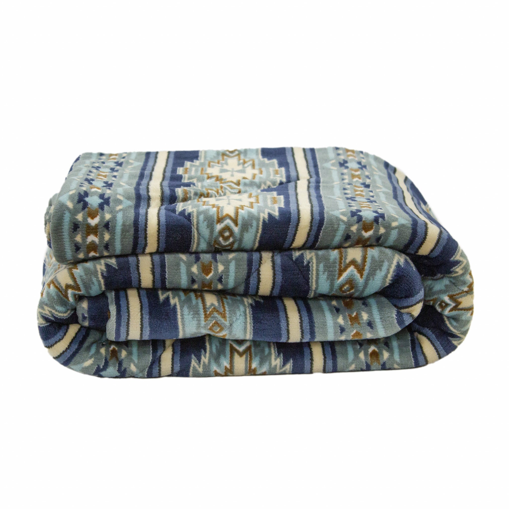 Aztec Navy Blue Printed Velvet and Velvet Throw Blanket - Minihomy