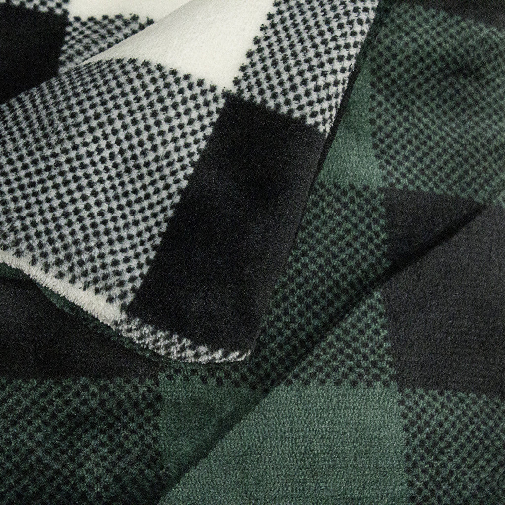 Buffalo Black Green Printed Velvet and Velvet Throw Blanket - Minihomy