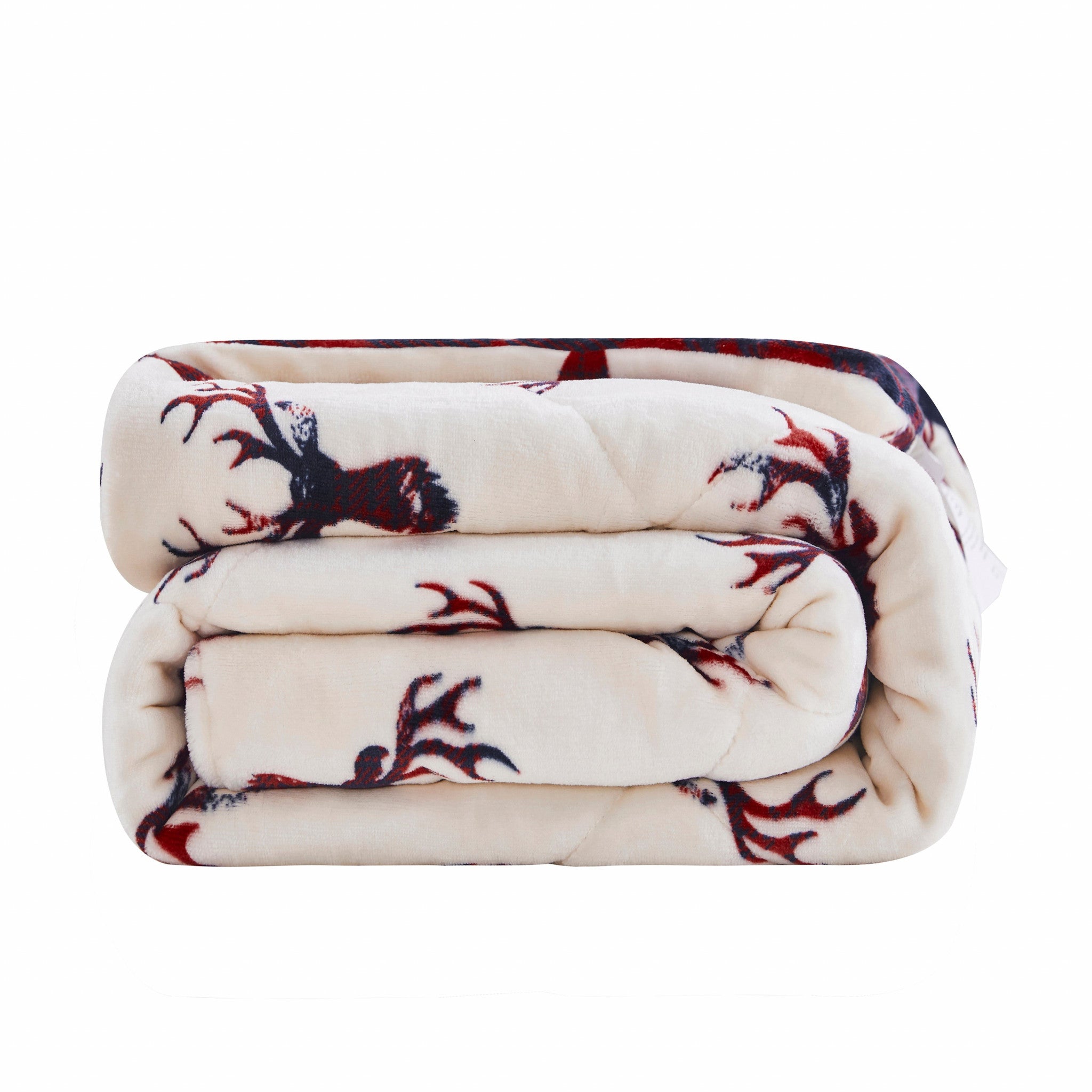 Deer Head Red Navy Printed Velvet and Velvet Throw Blanket - Minihomy