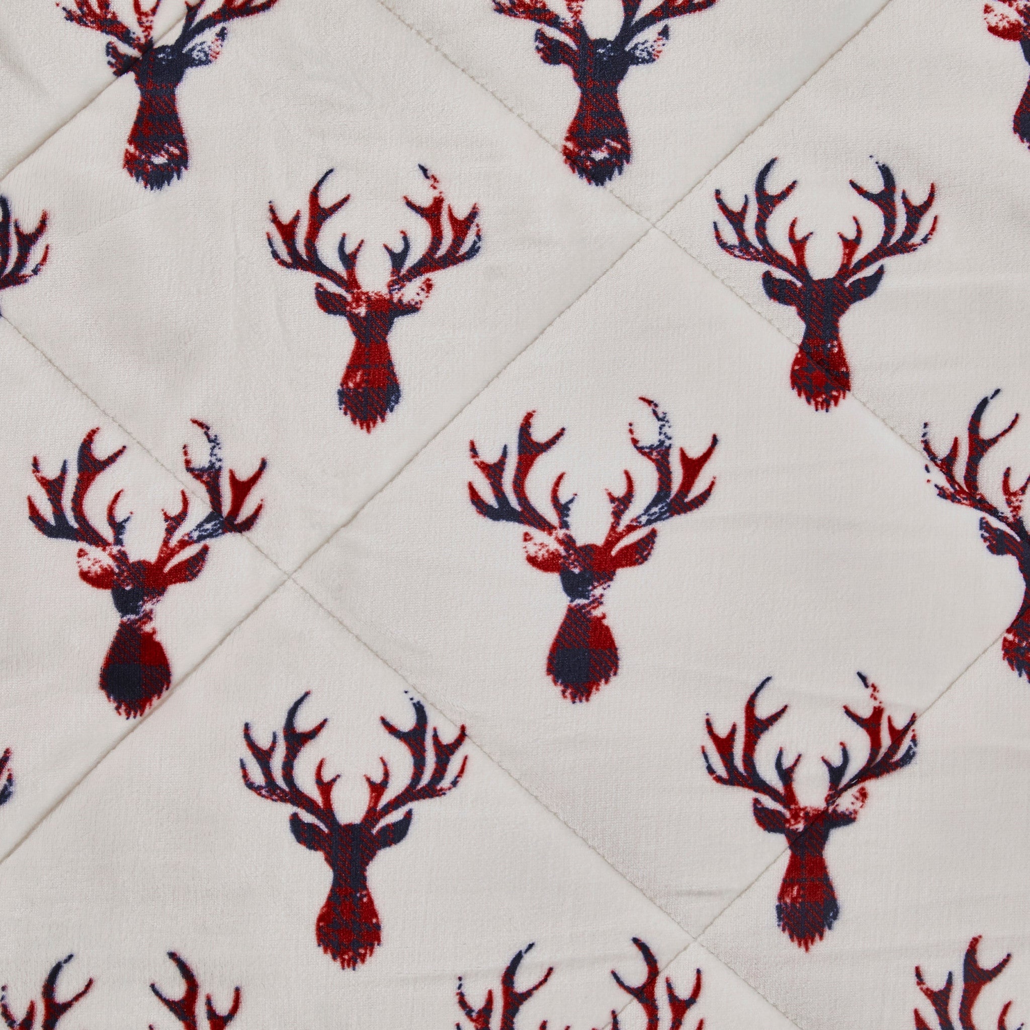 Deer Head Red Navy Printed Velvet and Velvet Throw Blanket - Minihomy