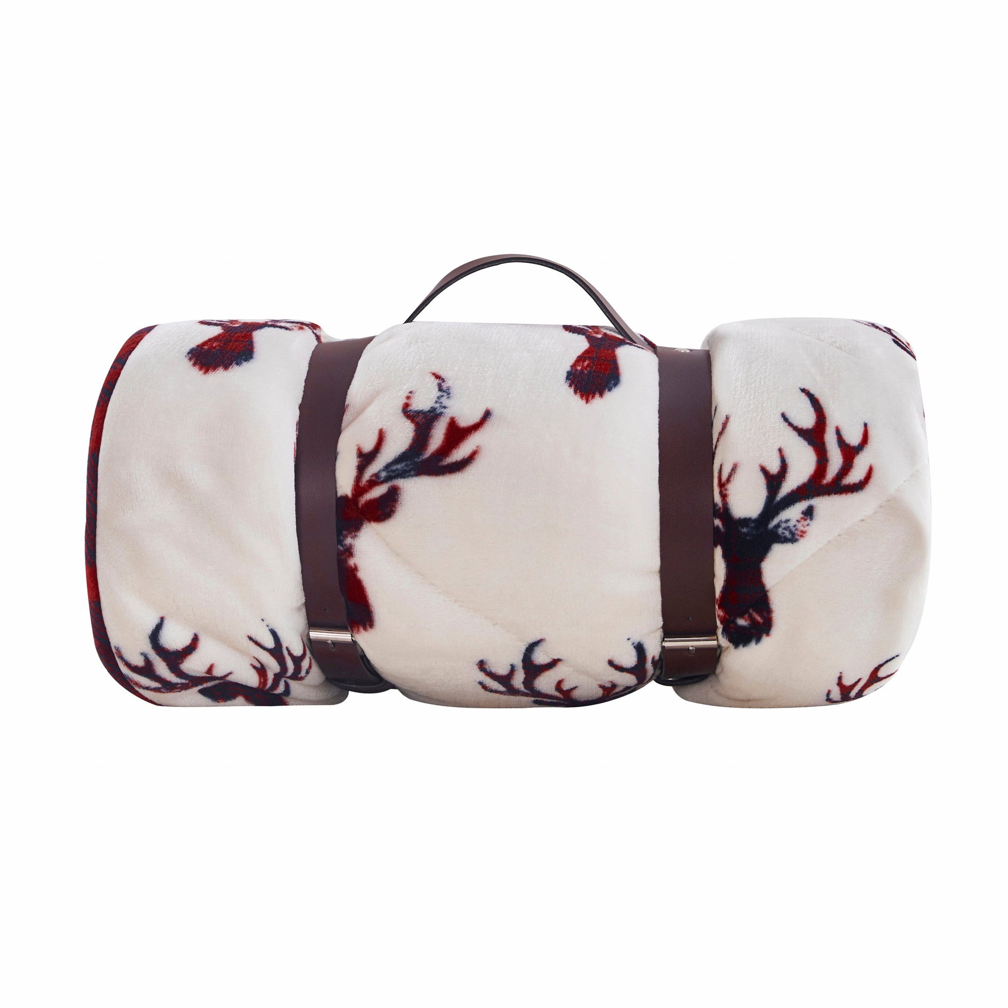 Deer Head Red Navy Printed Velvet and Velvet Throw Blanket - Minihomy