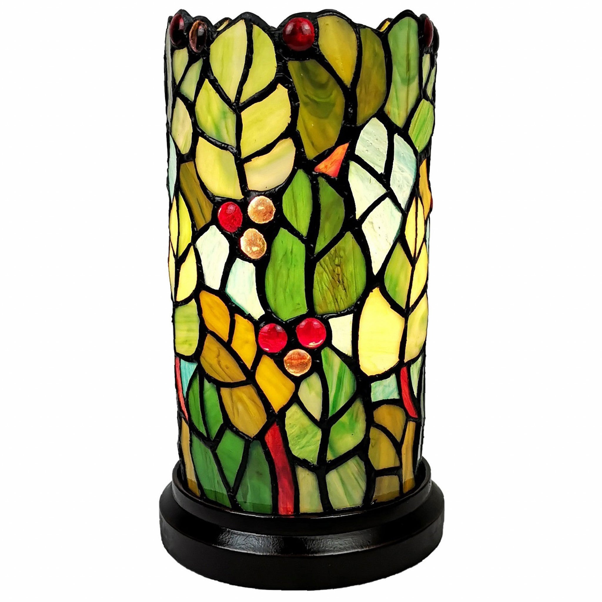 11" Tiffany Style Red Berries Accent Table Lamp - Minihomy