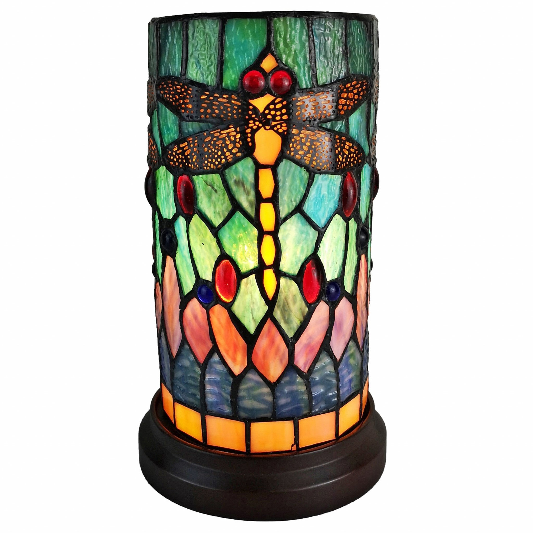 11" Tiffany Style Yellow Dragonfly Accent Table Lamp - Minihomy