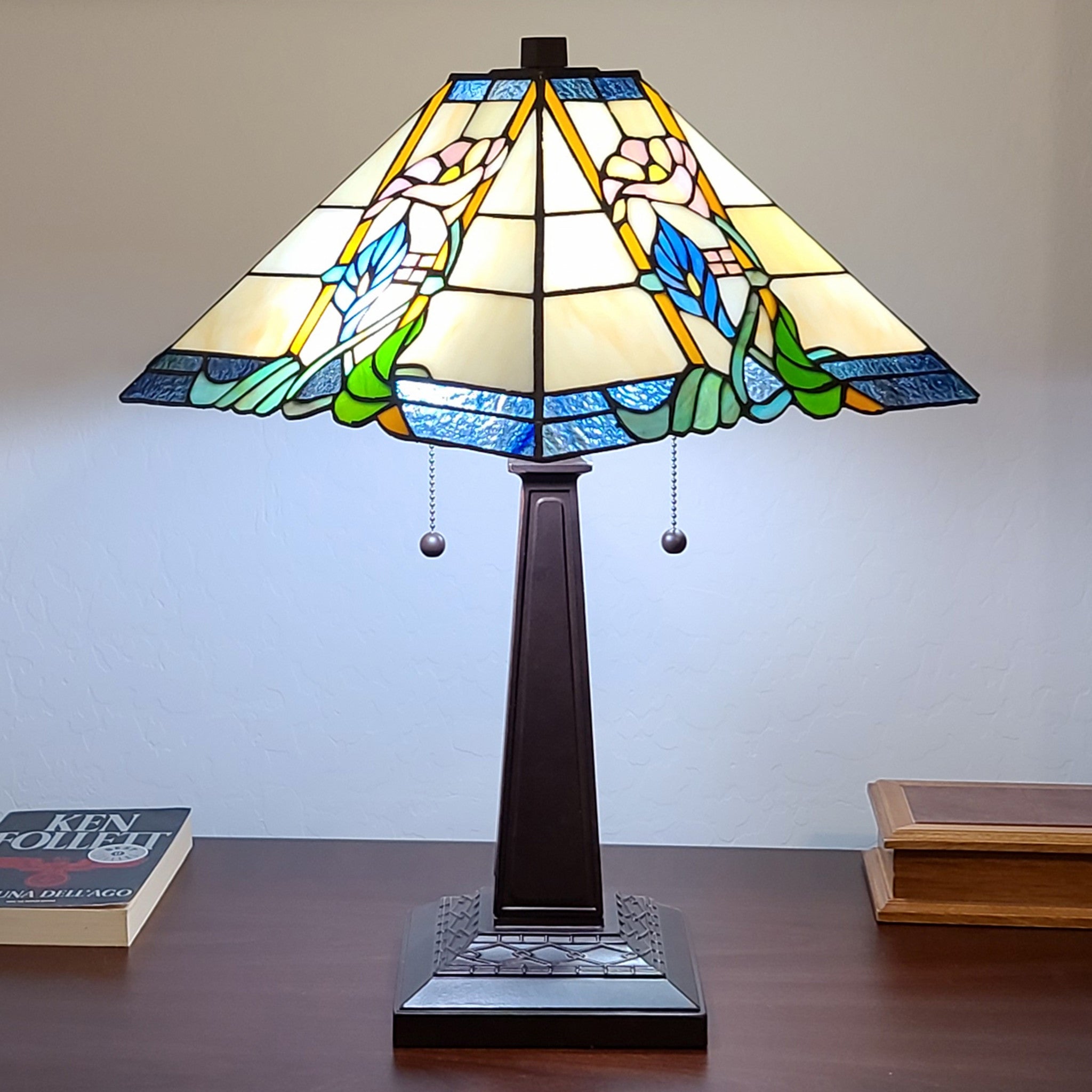 23" Stained Glass Multicolored Vintage Two Light Mission Style Table Lamp - Minihomy