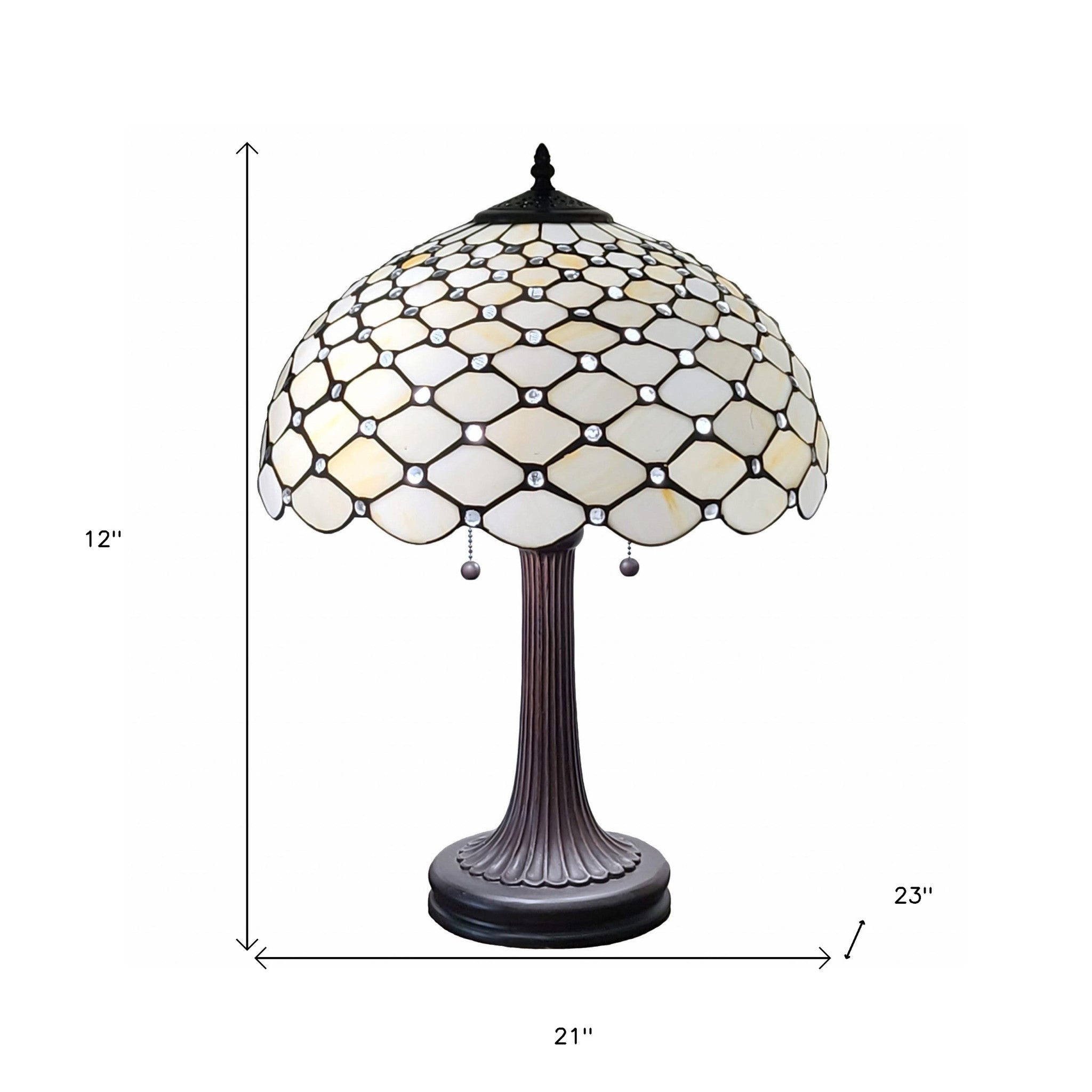 24" Stained Glass Two Light Jeweled Vintage Accent Table Lamp - Minihomy