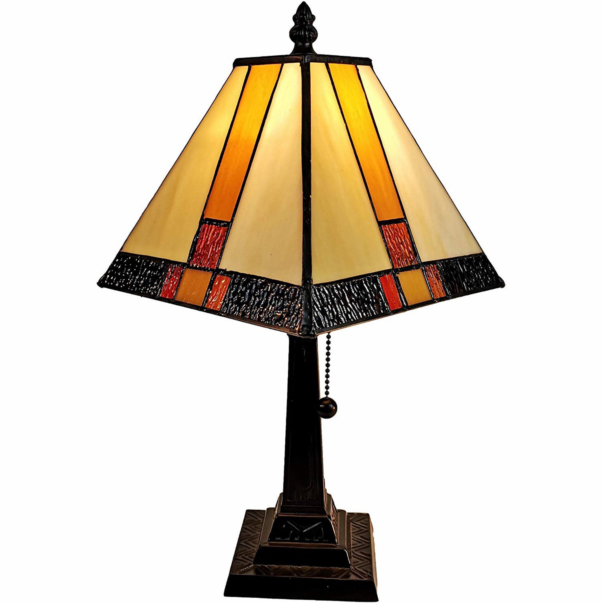 15" Tiffany Amber and Black Mission Style Table Lamp - Minihomy