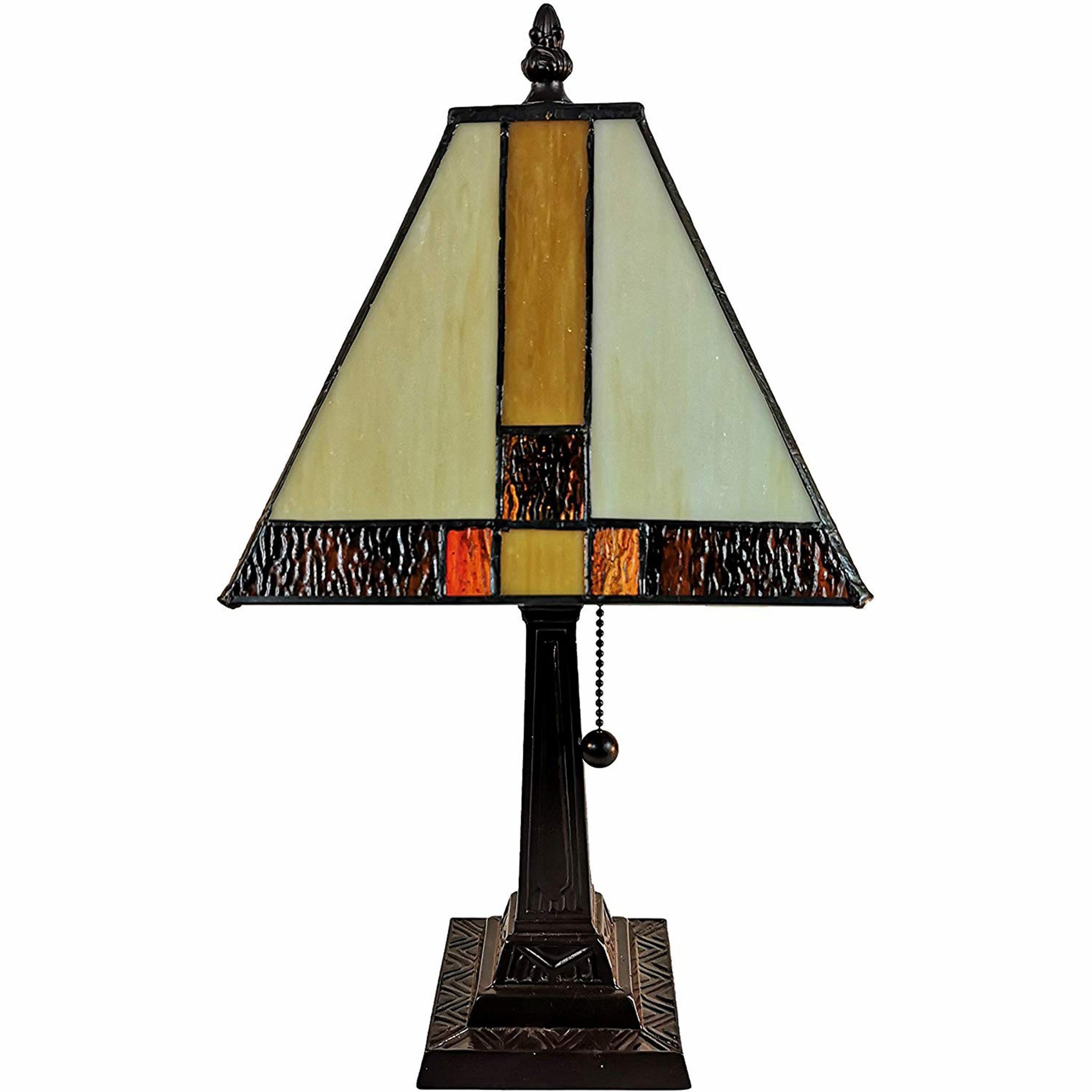 15" Tiffany Amber and Black Mission Style Table Lamp - Minihomy