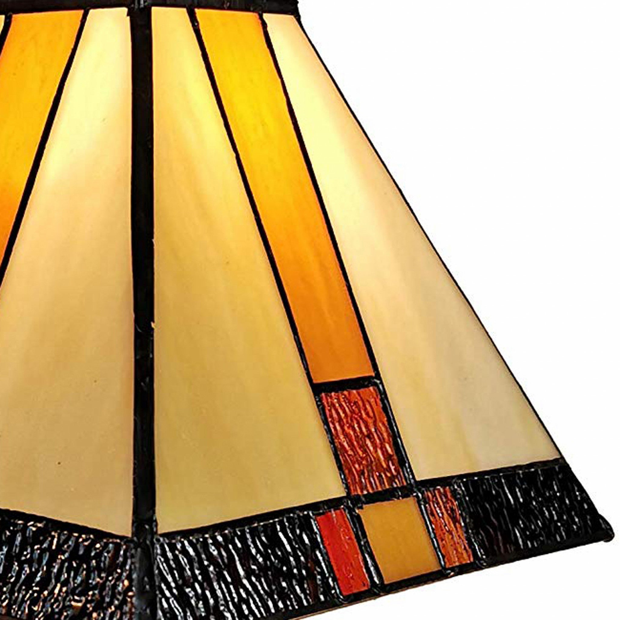 15" Tiffany Amber and Black Mission Style Table Lamp - Minihomy