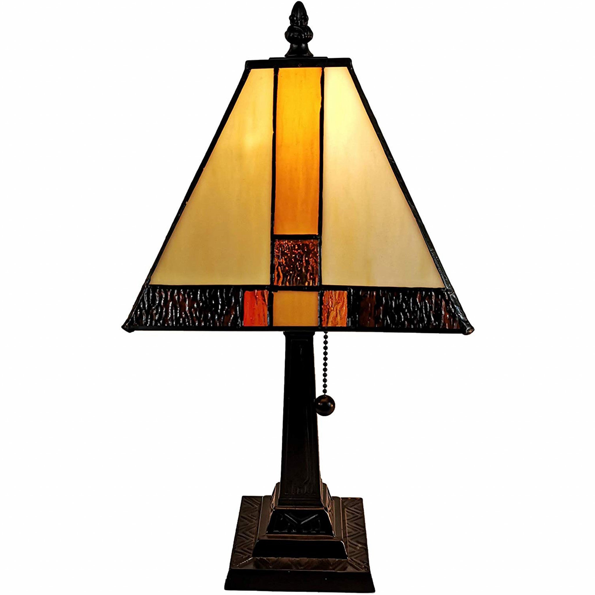 15" Tiffany Amber and Black Mission Style Table Lamp - Minihomy