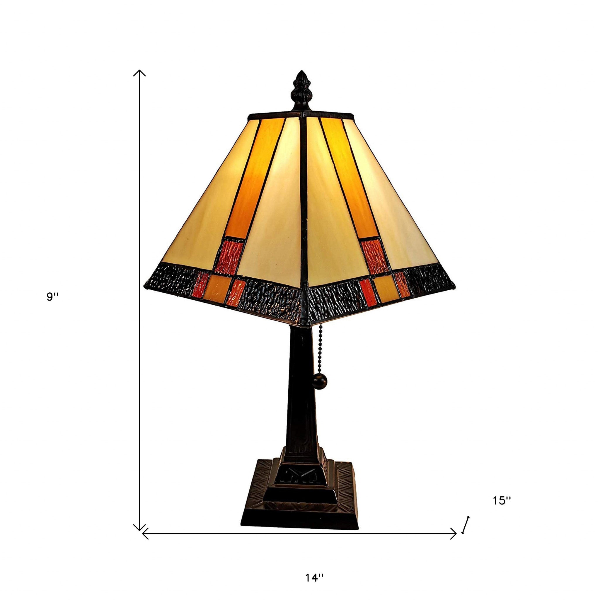 15" Tiffany Amber and Black Mission Style Table Lamp - Minihomy