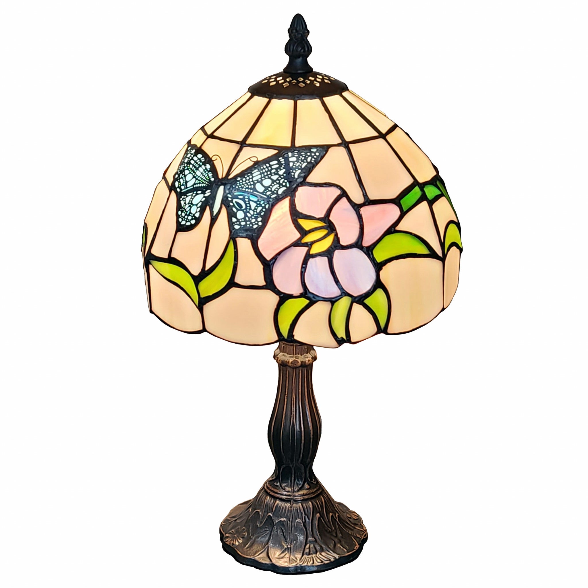 15" Tiffany Style Stained Glass Blue Butterfly Table Lamp - Minihomy