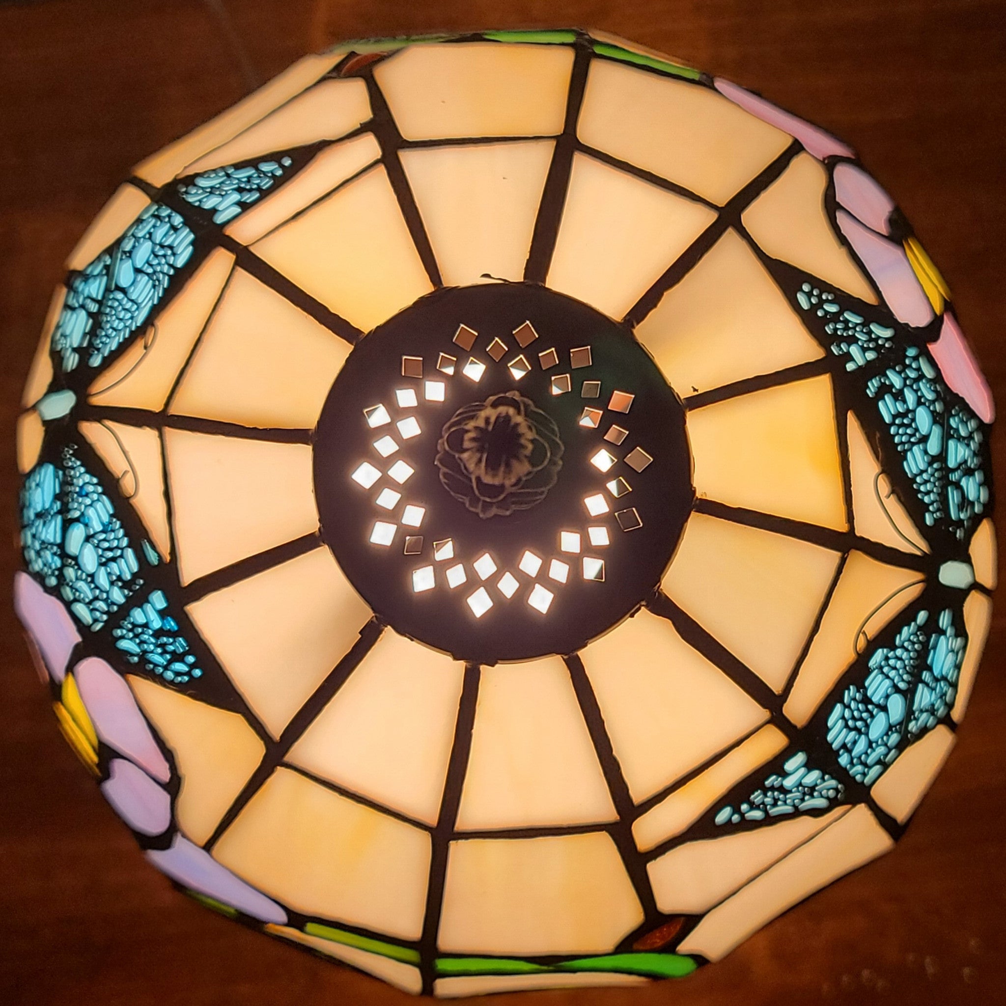 15" Tiffany Style Stained Glass Blue Butterfly Table Lamp - Minihomy