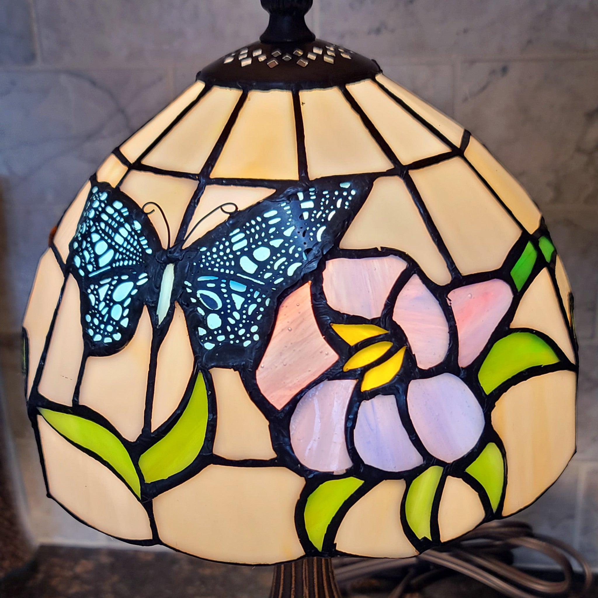 15" Tiffany Style Stained Glass Blue Butterfly Table Lamp - Minihomy