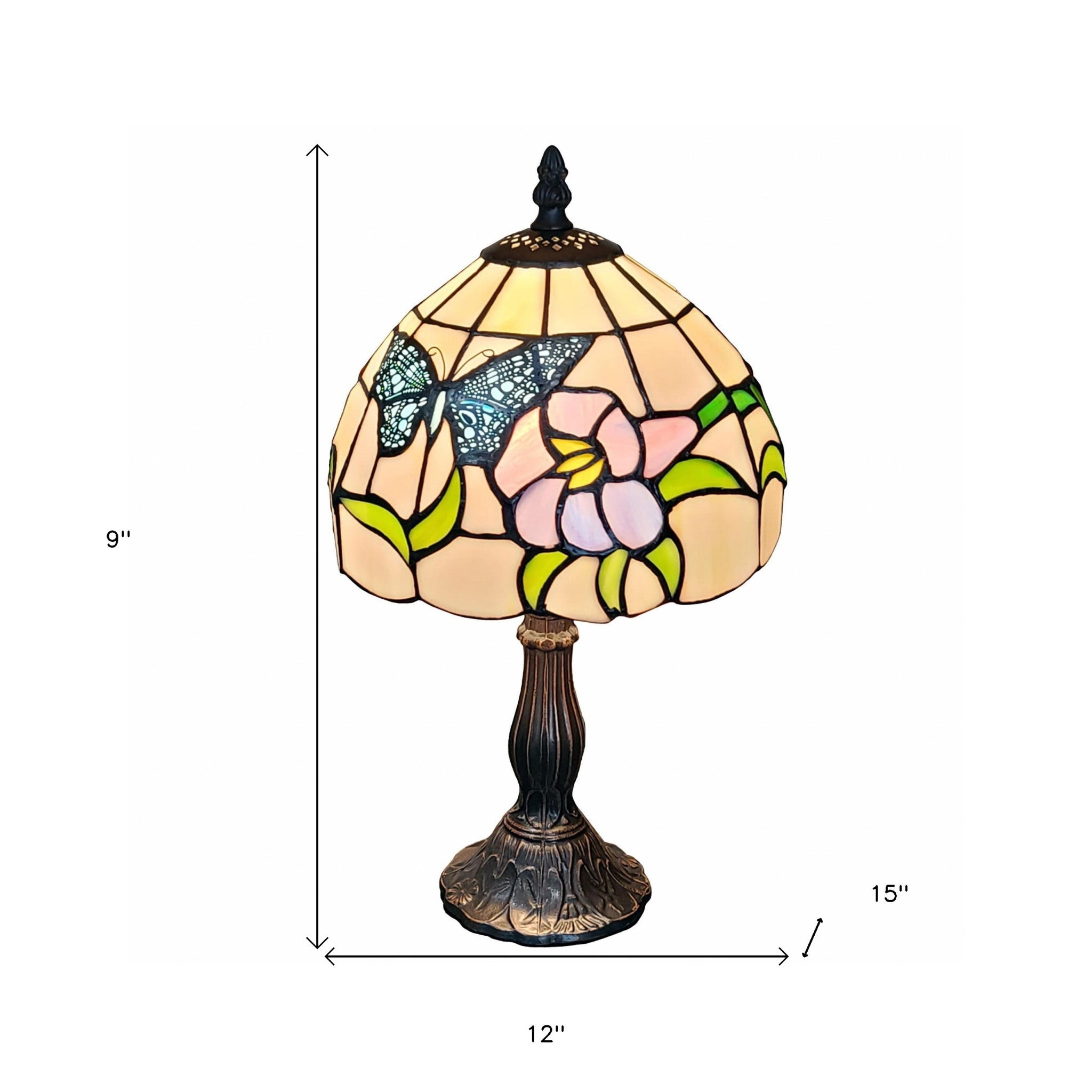 15" Tiffany Style Stained Glass Blue Butterfly Table Lamp - Minihomy