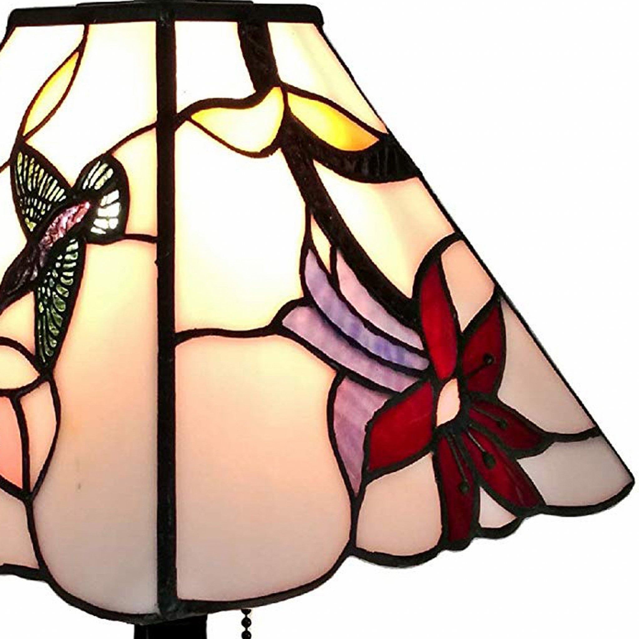 15" Tiffany Style Red Floral Hummingbird Table Lamp - Minihomy