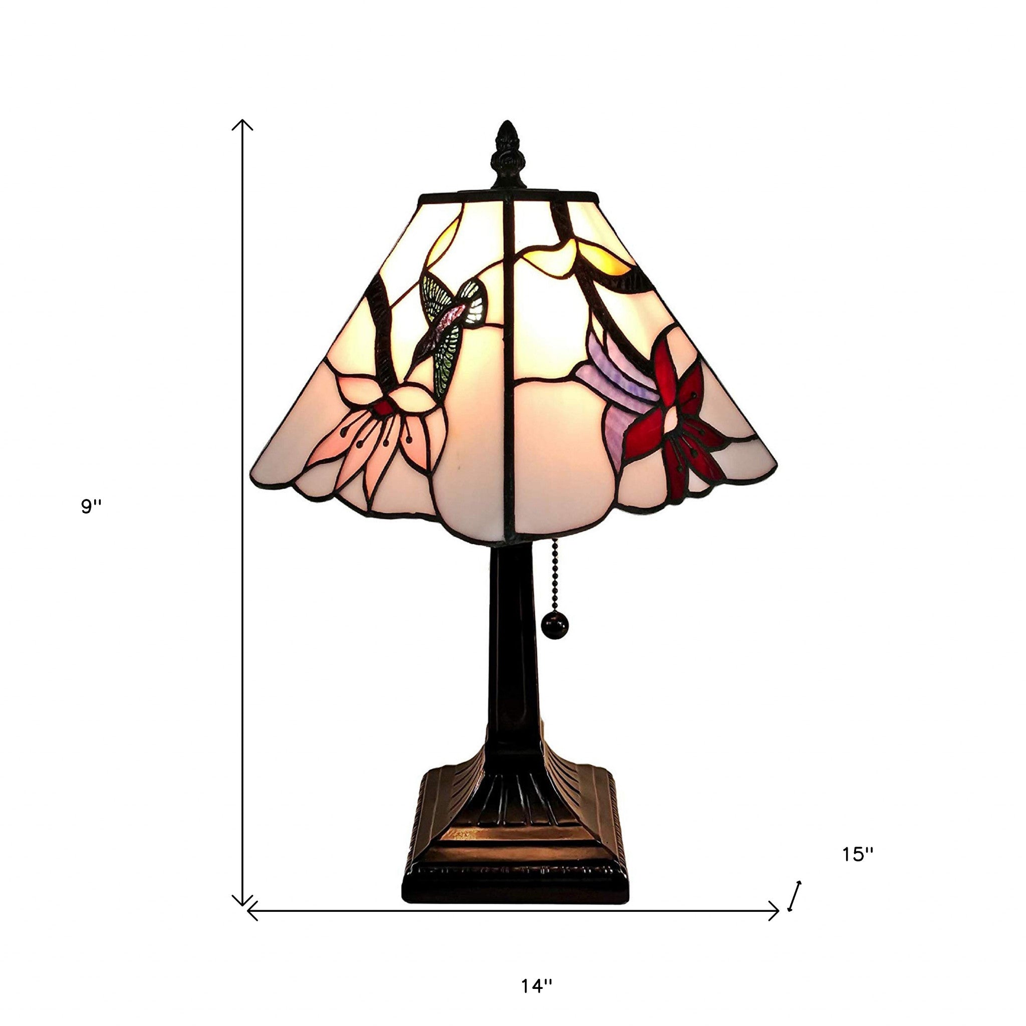 15" Tiffany Style Red Floral Hummingbird Table Lamp - Minihomy