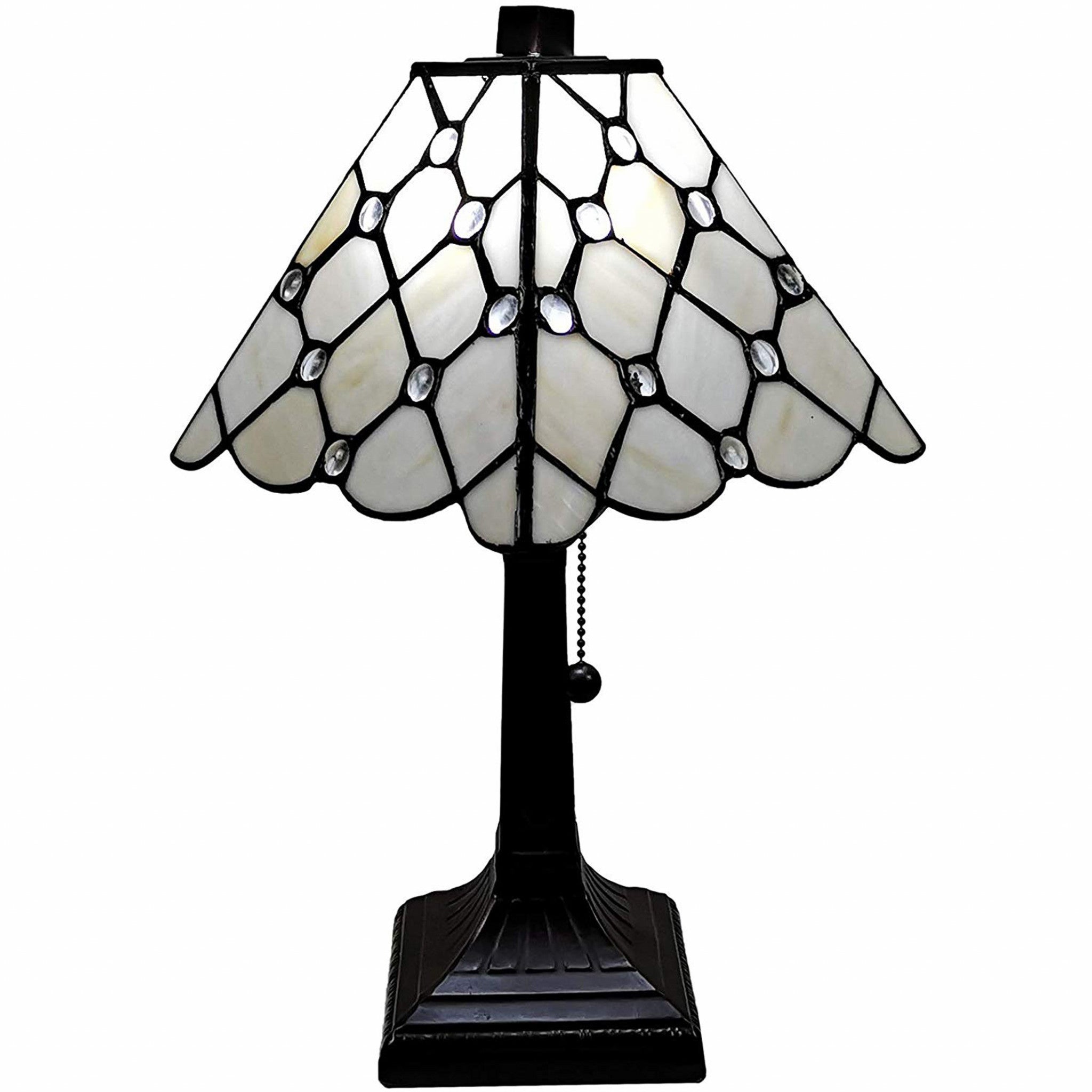 15" Tiffany Style White Stained Glass with Crystals Table Lamp - Minihomy