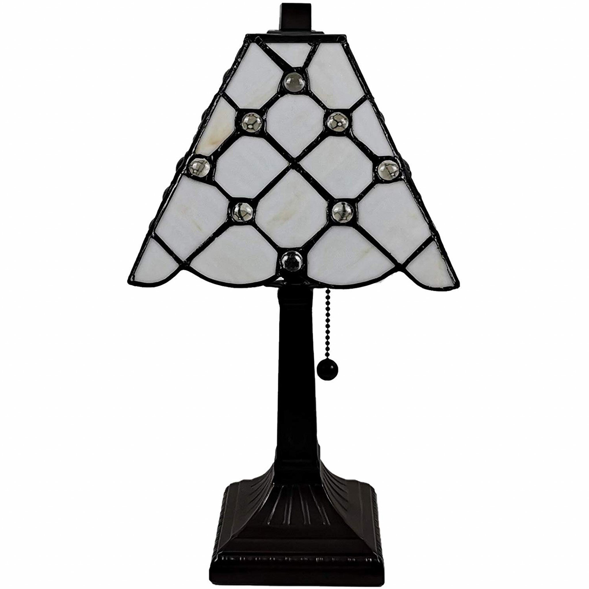 15" Tiffany Style White Stained Glass with Crystals Table Lamp - Minihomy