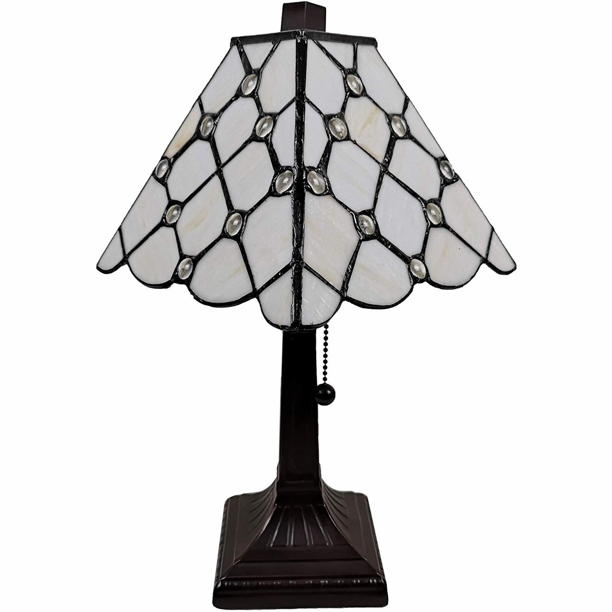 15" Tiffany Style White Stained Glass with Crystals Table Lamp - Minihomy