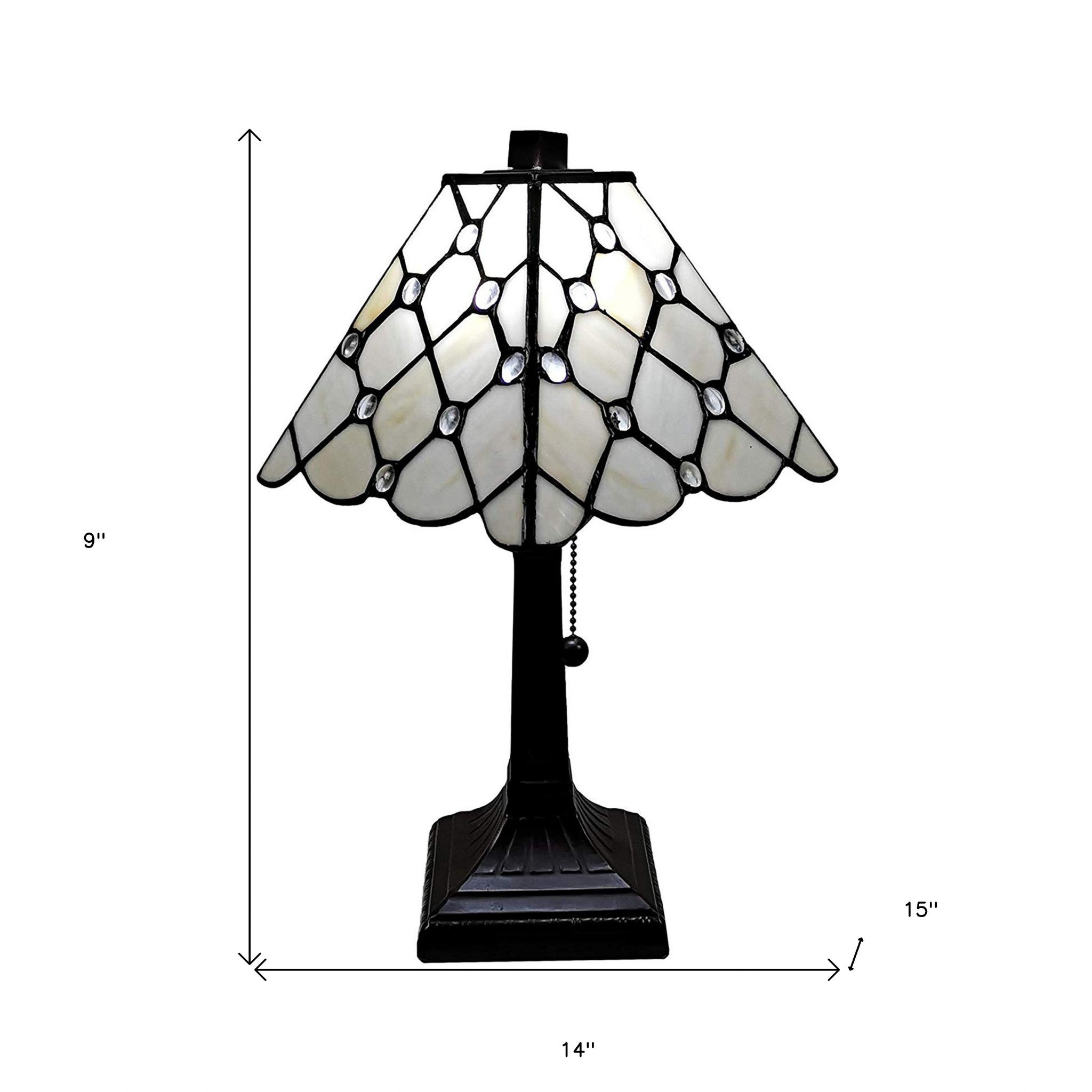 15" Tiffany Style White Stained Glass with Crystals Table Lamp - Minihomy