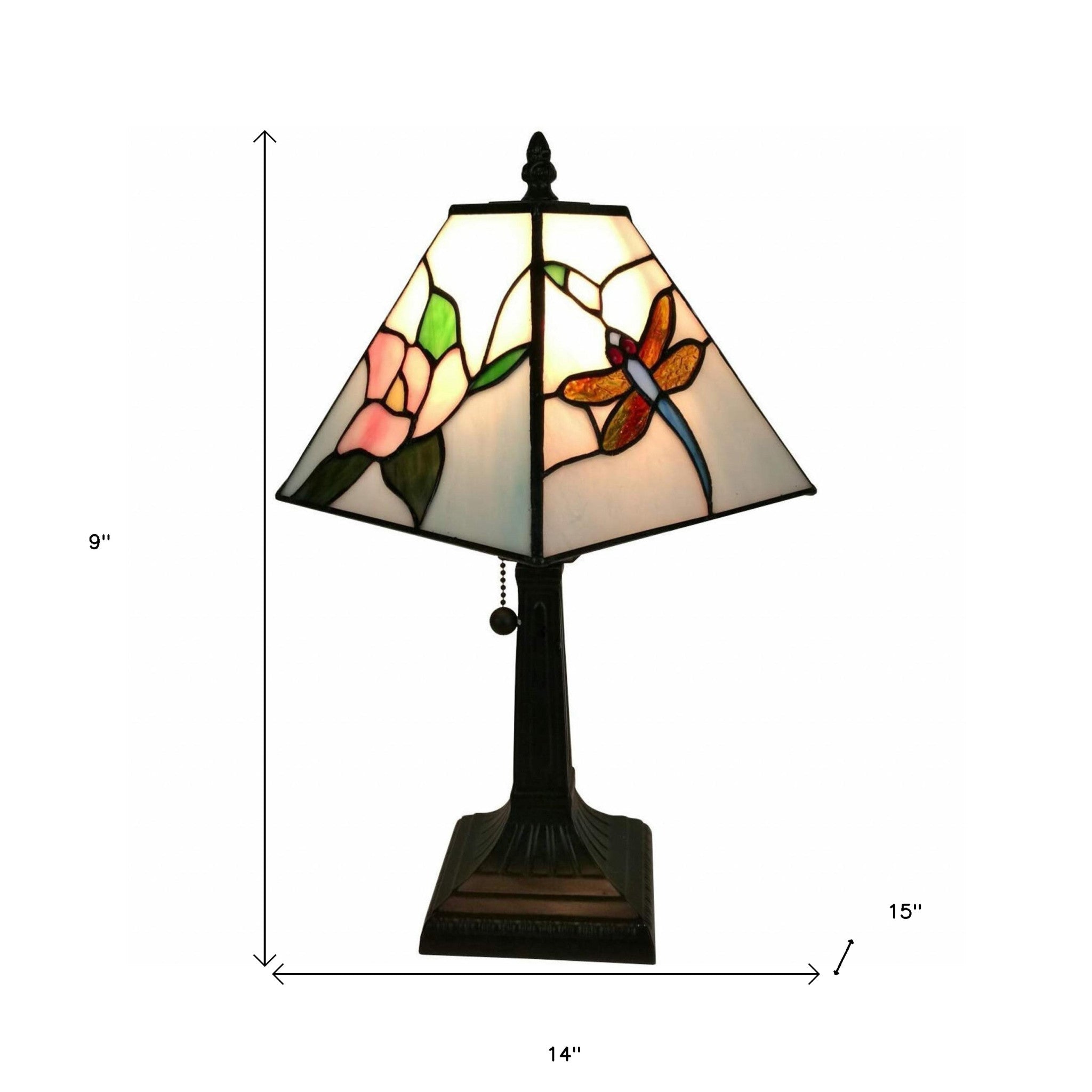 15" Tiffany Style Floral Dragonflies Table Lamp - Minihomy