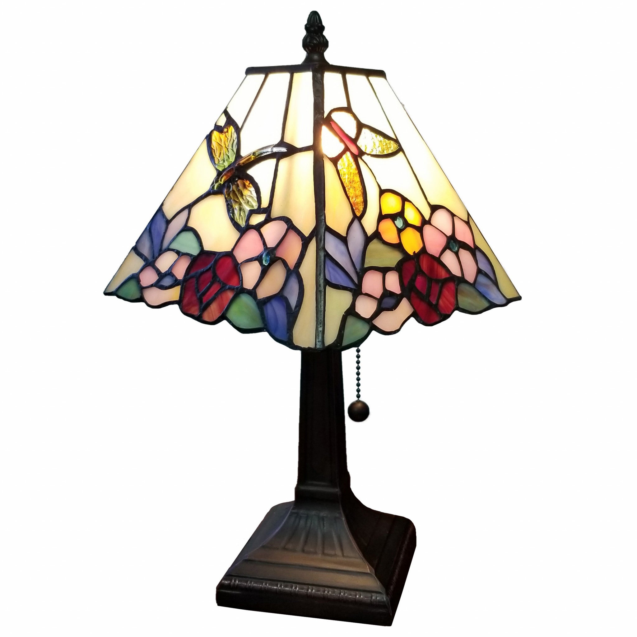 15" Tiffany Style Hummingbird Multi Flower Table Lamp - Minihomy