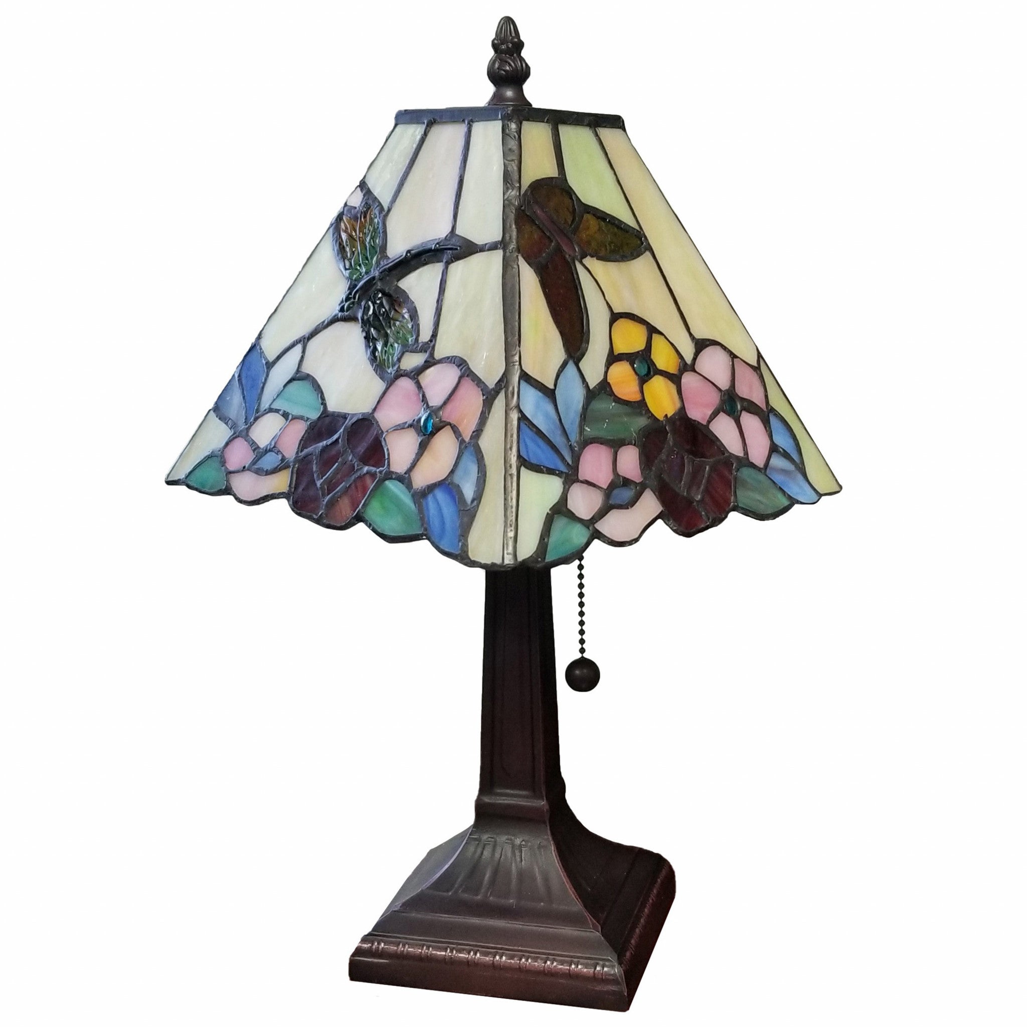 15" Tiffany Style Hummingbird Multi Flower Table Lamp - Minihomy