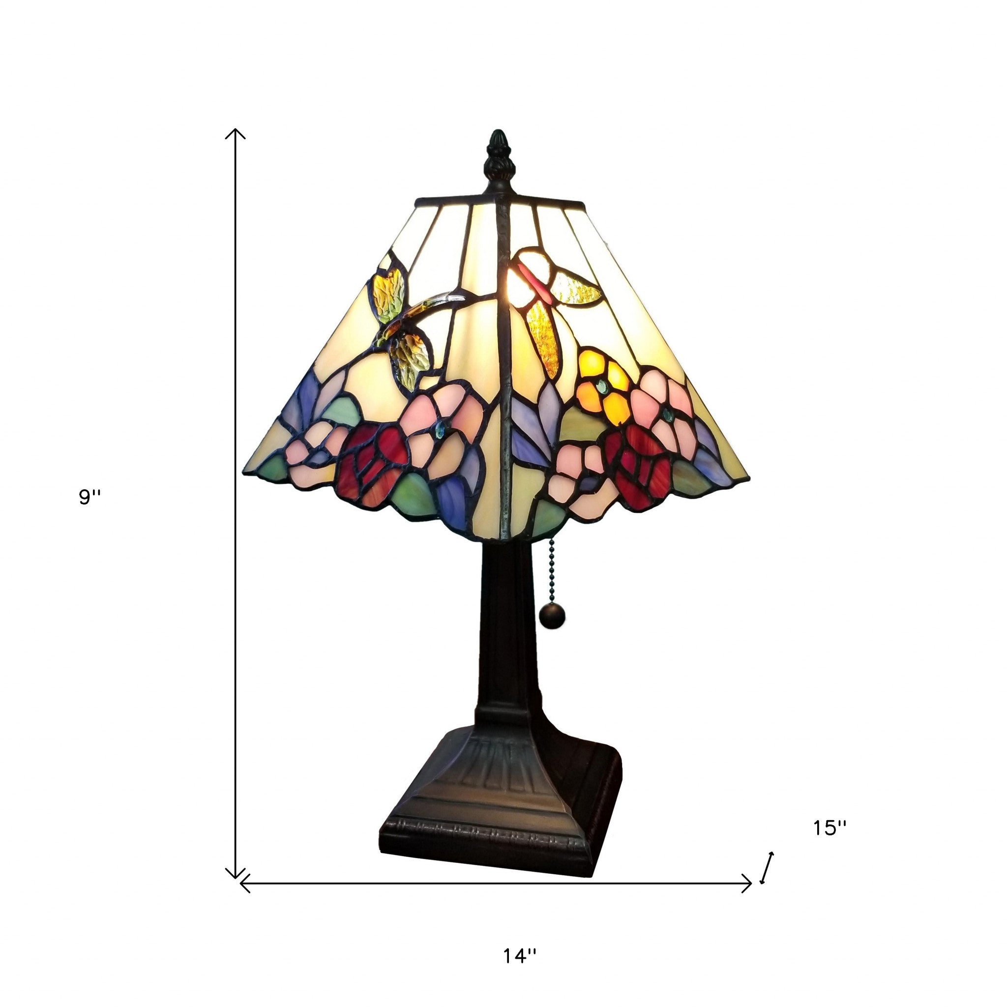 15" Tiffany Style Hummingbird Multi Flower Table Lamp - Minihomy