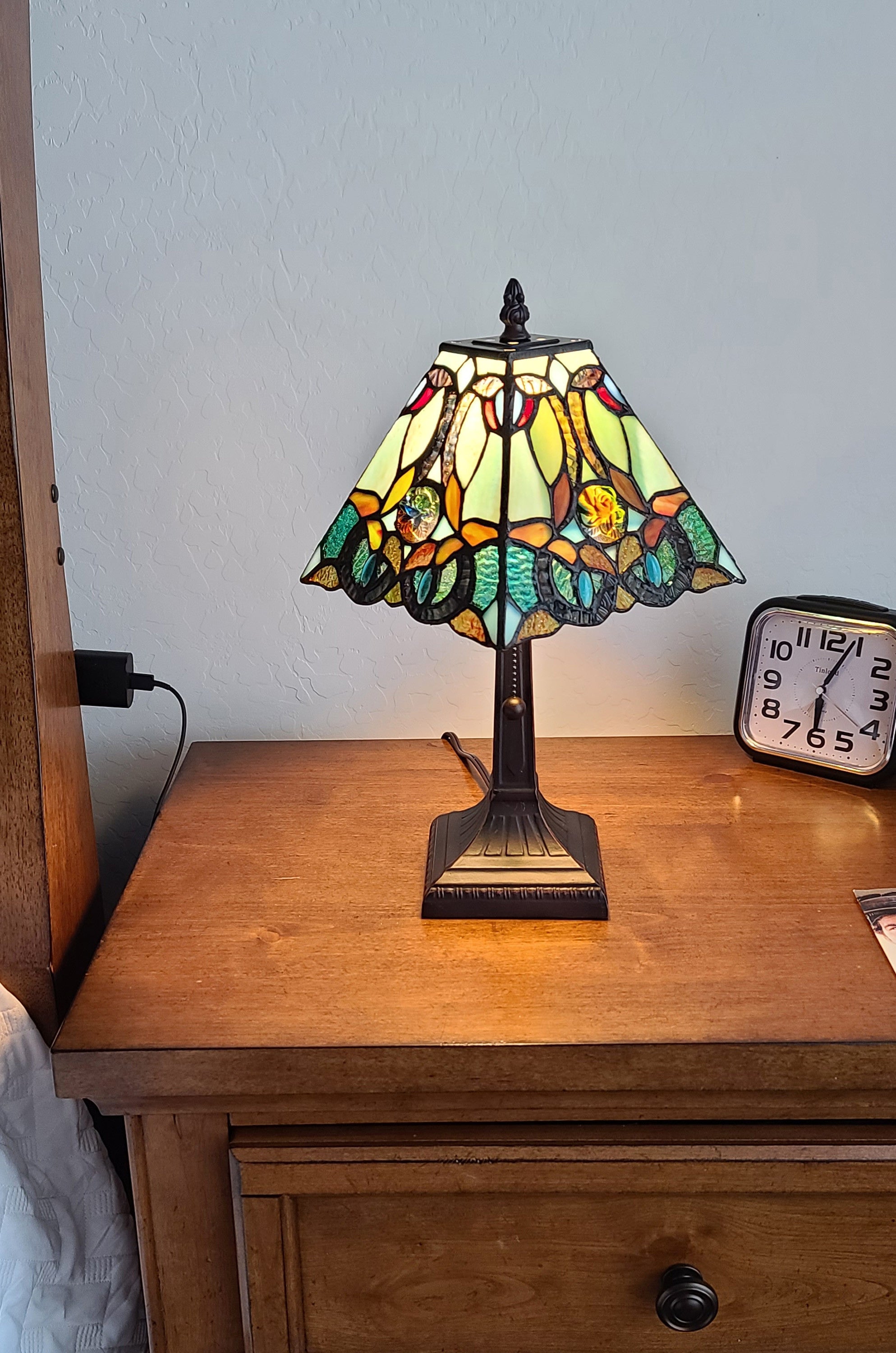 15" Tiffany Style Vintage Abstract Teal Table Lamp - Minihomy