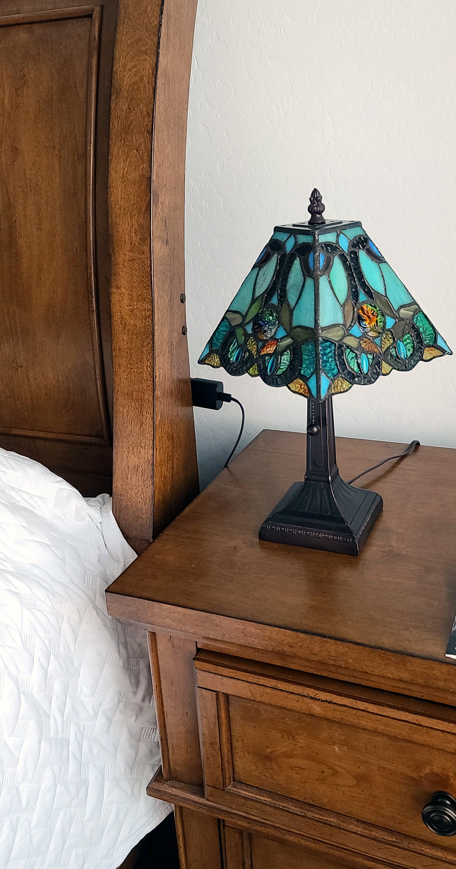 15" Tiffany Style Vintage Abstract Teal Table Lamp - Minihomy