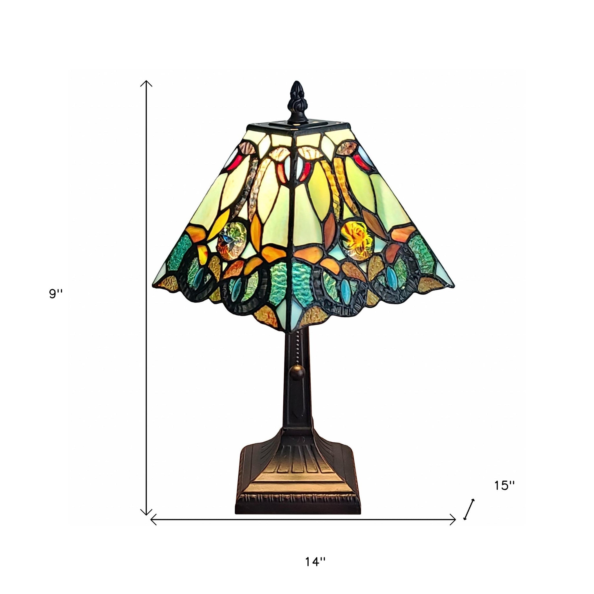 15" Tiffany Style Vintage Abstract Teal Table Lamp - Minihomy