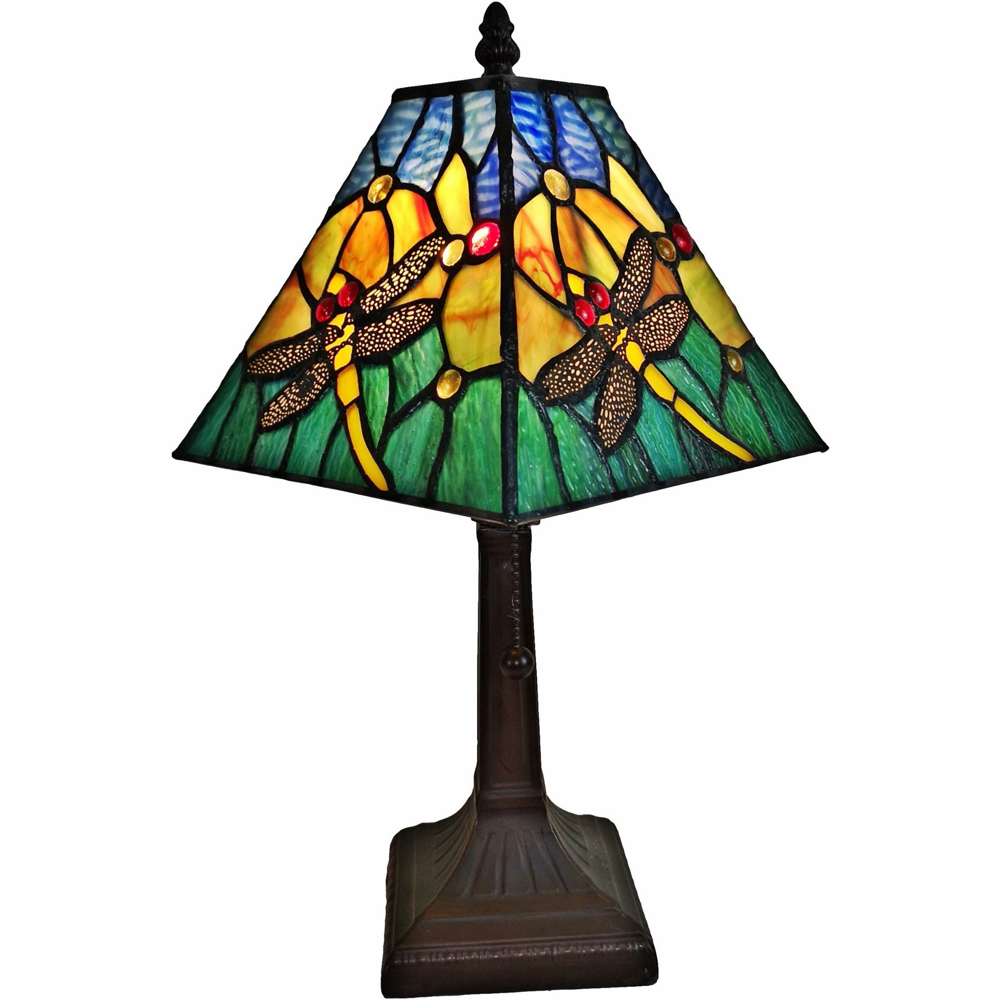 15" Tiffany Style Yellow Dragonflies Jeweled Table Lamp - Minihomy