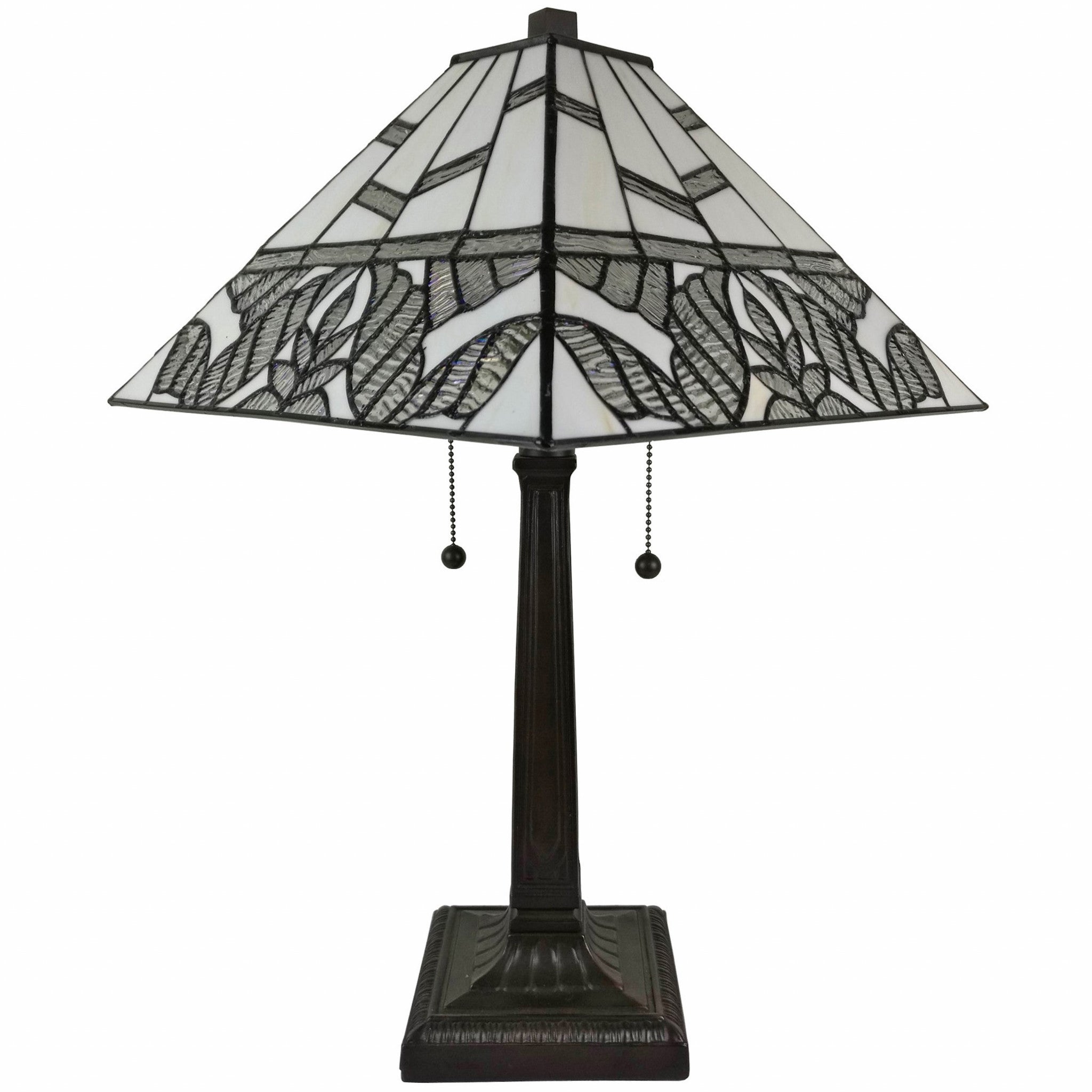 23" Stained Glass Leafy Vintage Two Light Mission Style Table Lamp - Minihomy