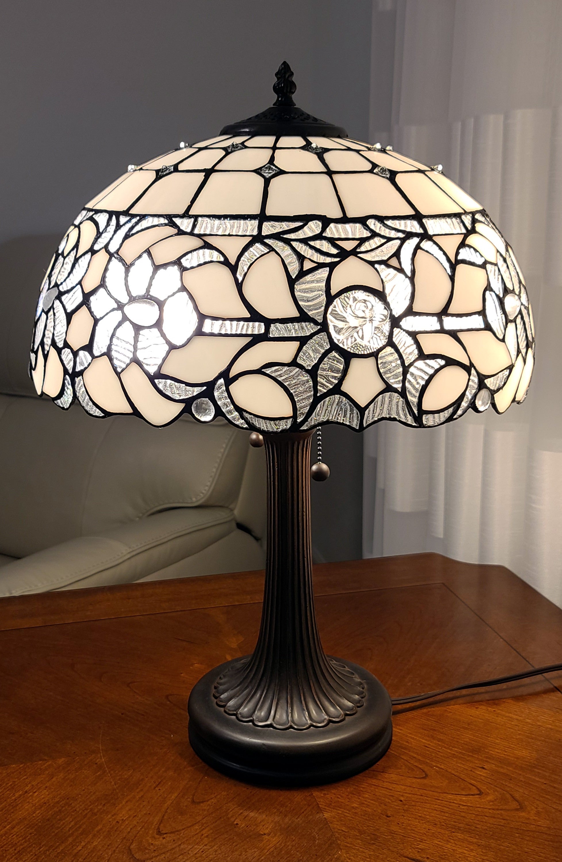 23" Stained Glass Two Light Jeweled Vintage Accent Table Lamp - Minihomy