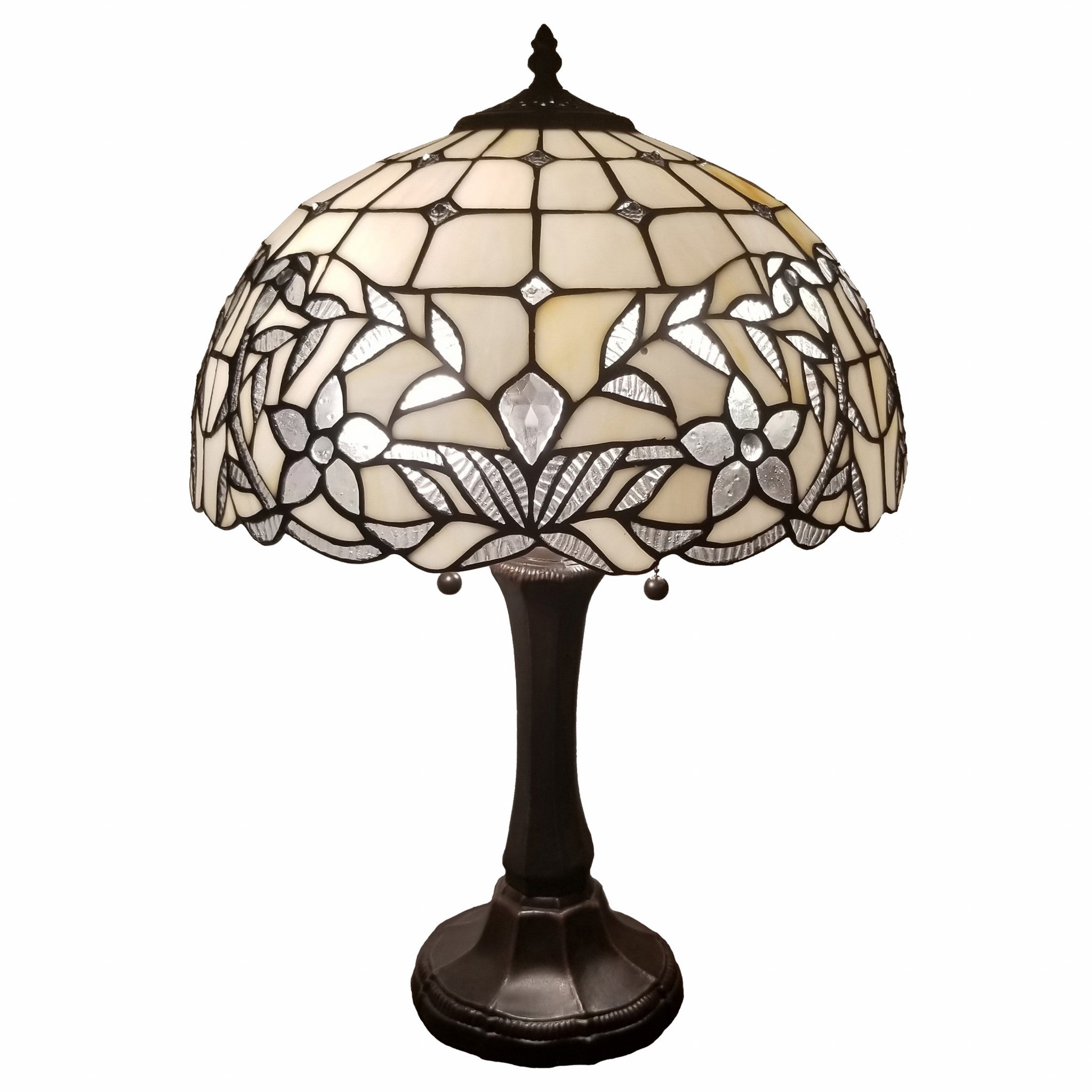 23" Stained Glass Two Light Flowery Vintage Accent Table Lamp - Minihomy