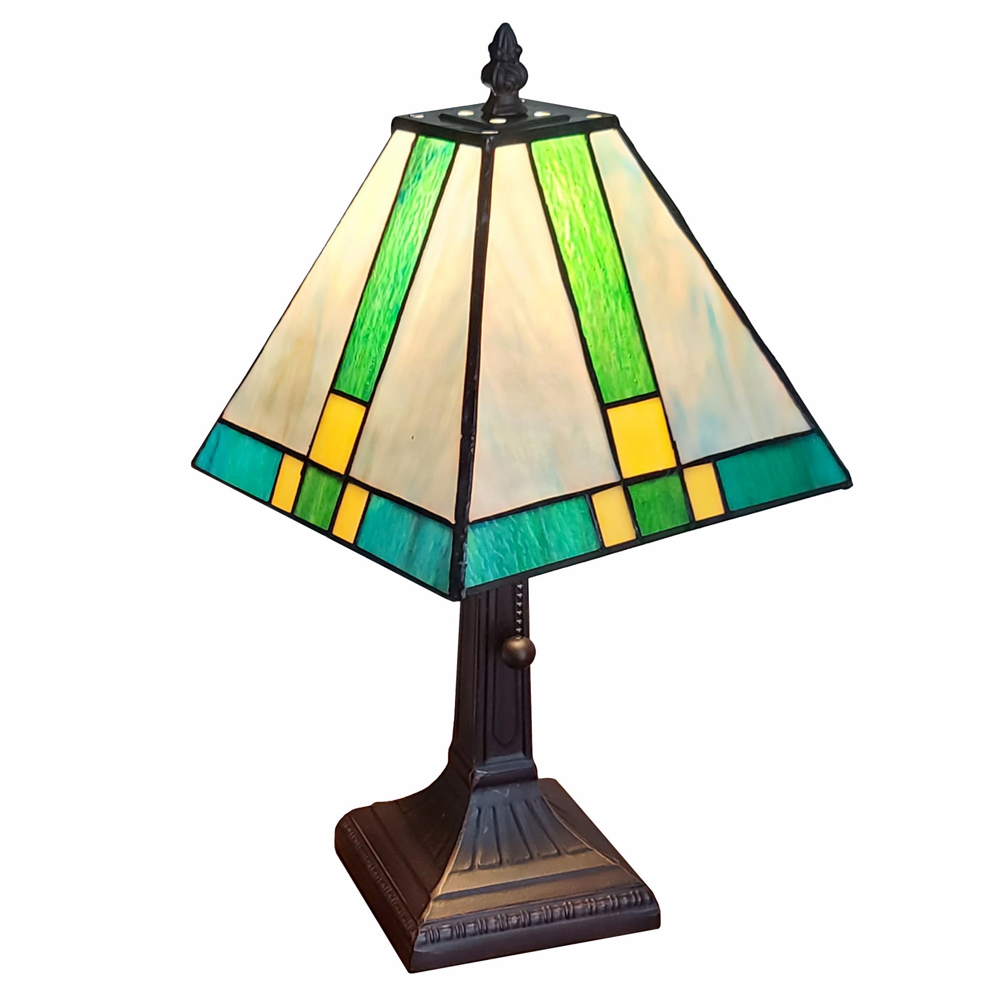 15" Tiffany Cream and Green Mission Style Table Lamp - Minihomy