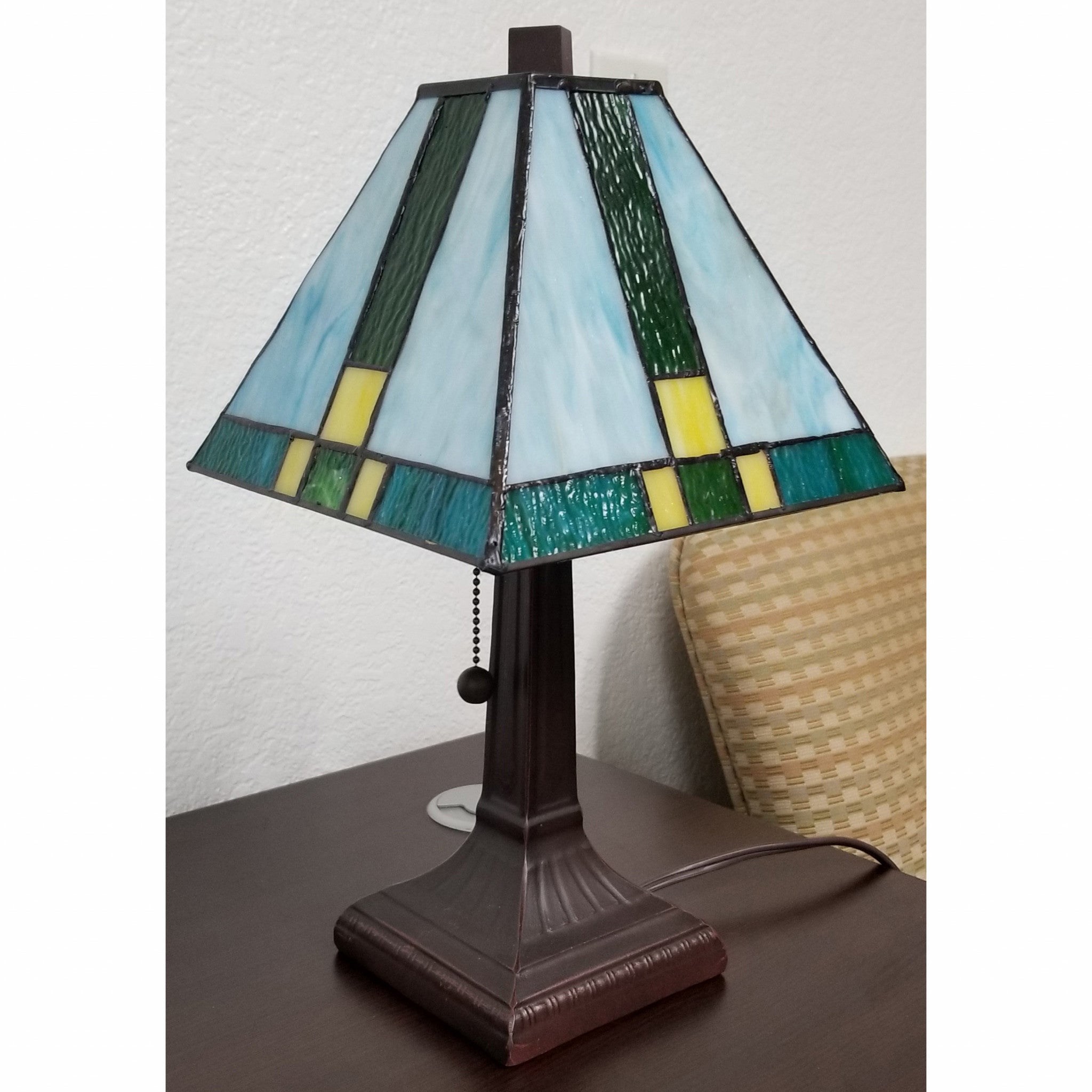 15" Tiffany Cream and Green Mission Style Table Lamp - Minihomy