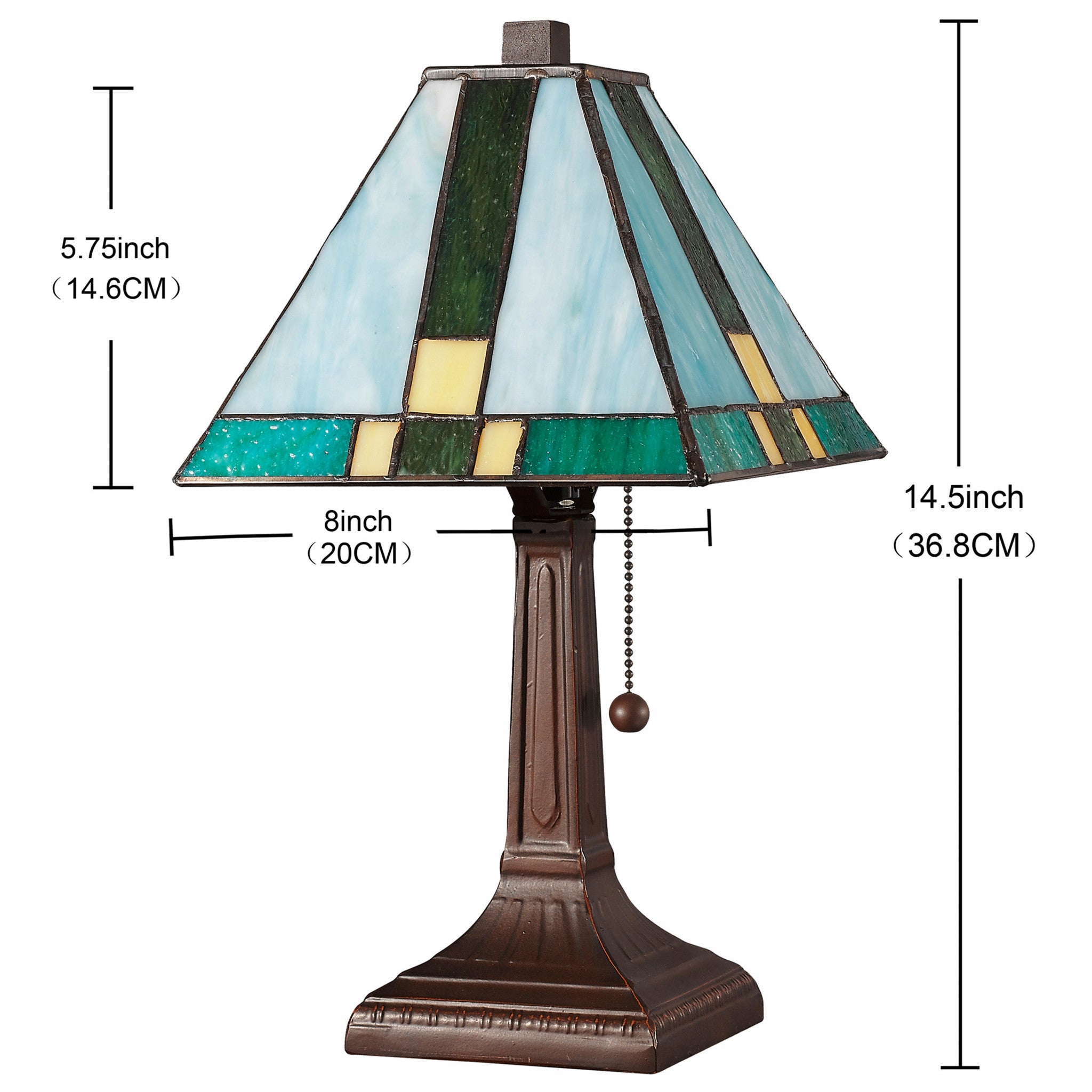 15" Tiffany Cream and Green Mission Style Table Lamp - Minihomy