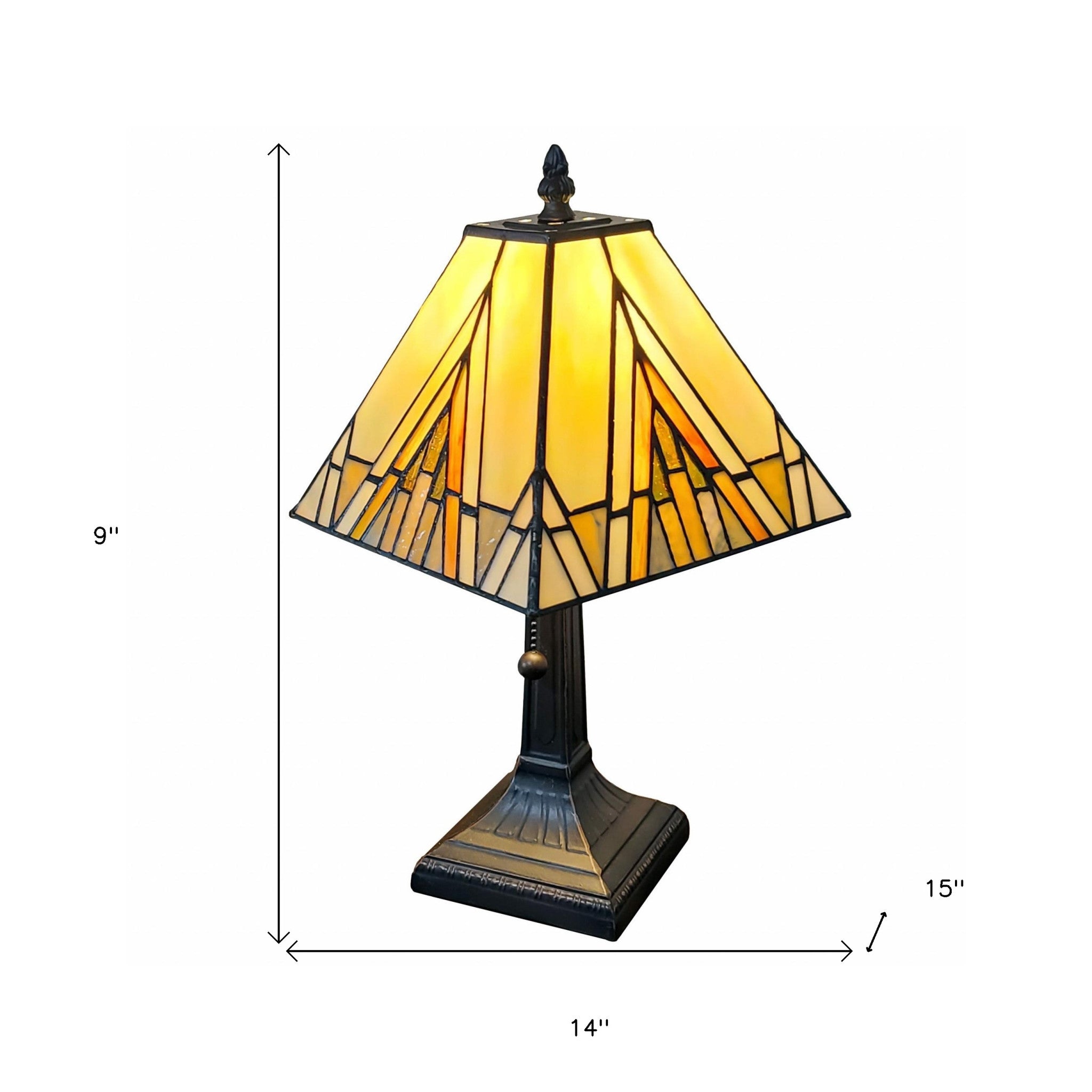 15" Tiffany Yellow and Amber Mission Style Table Lamp - Minihomy