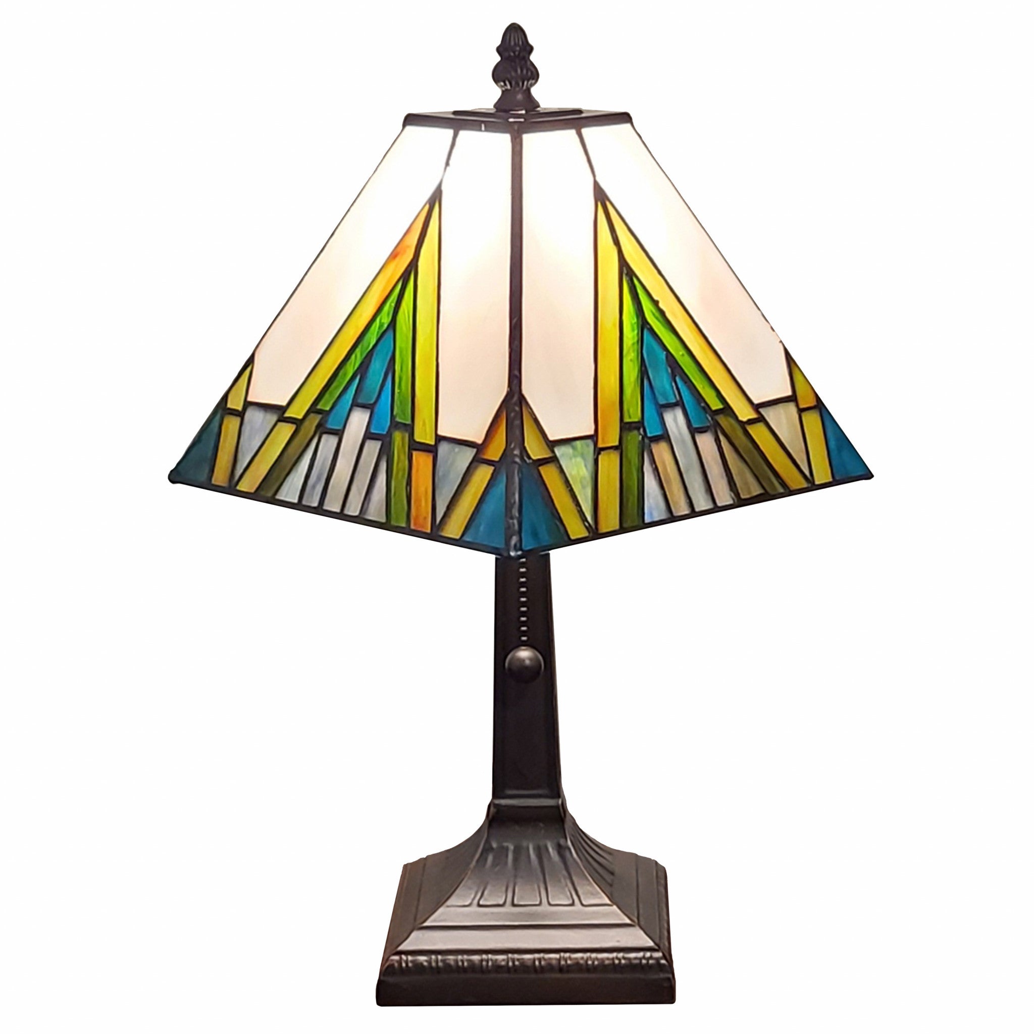 15" Tiffany White Yellow and Blue Mission Style  Table Lamp - Minihomy