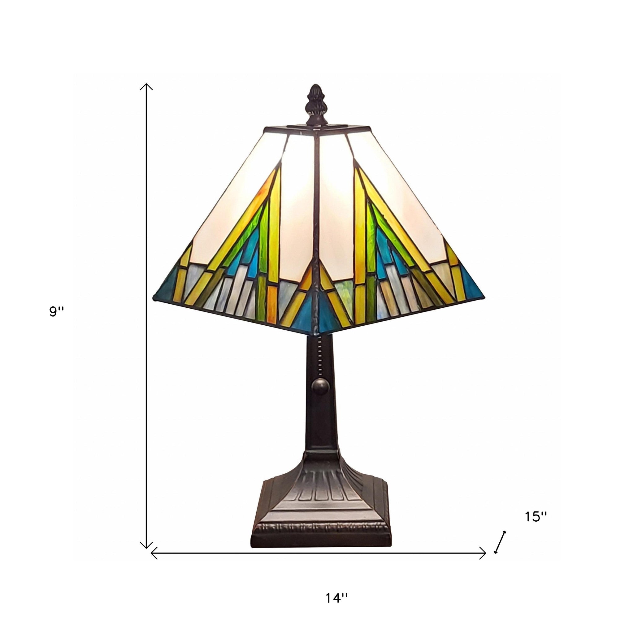 15" Tiffany White Yellow and Blue Mission Style  Table Lamp - Minihomy