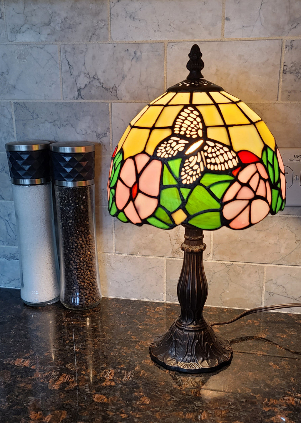 15" Tiffany Style Floral Butterfly Table Lamp - Minihomy