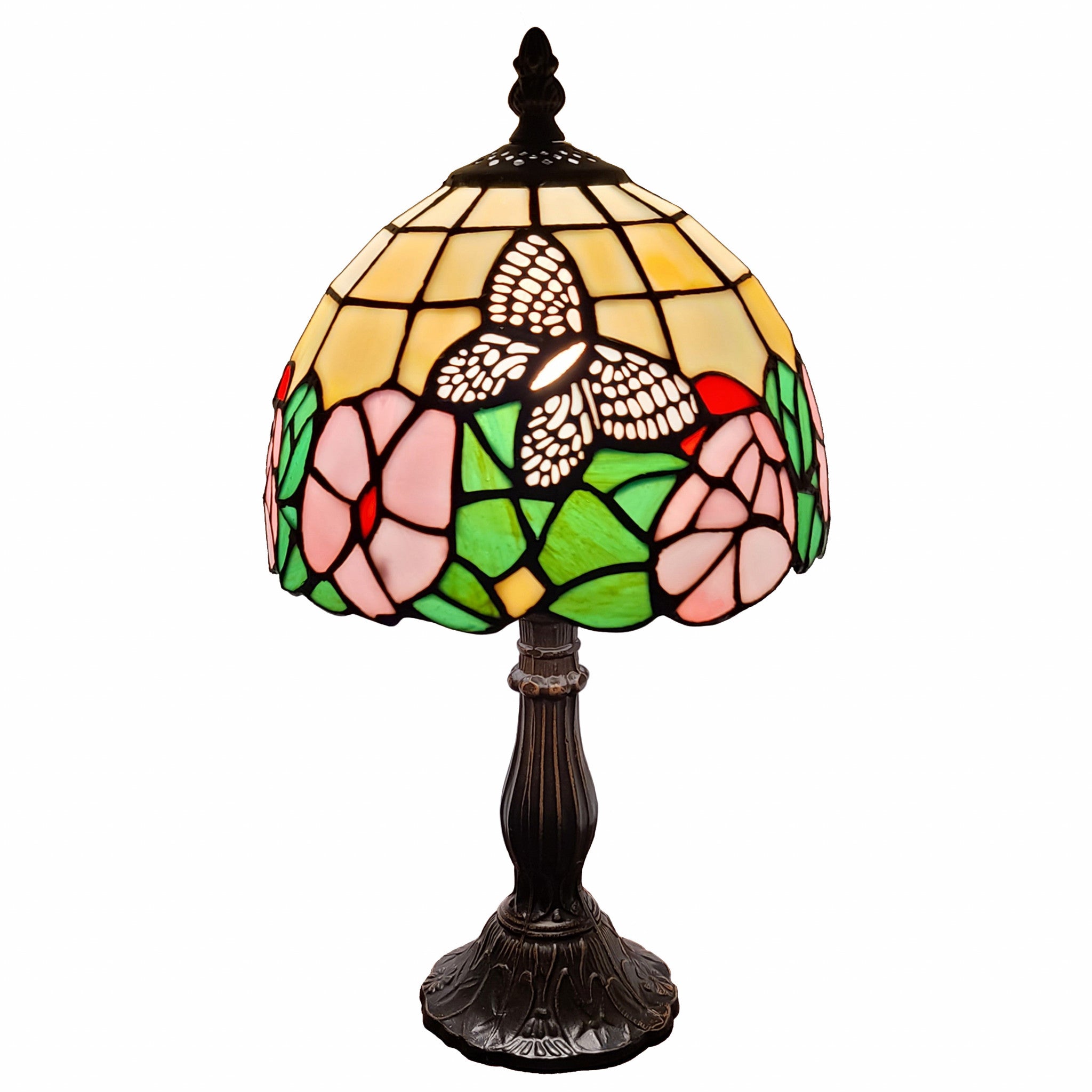 15" Tiffany Style Floral Butterfly Table Lamp - Minihomy