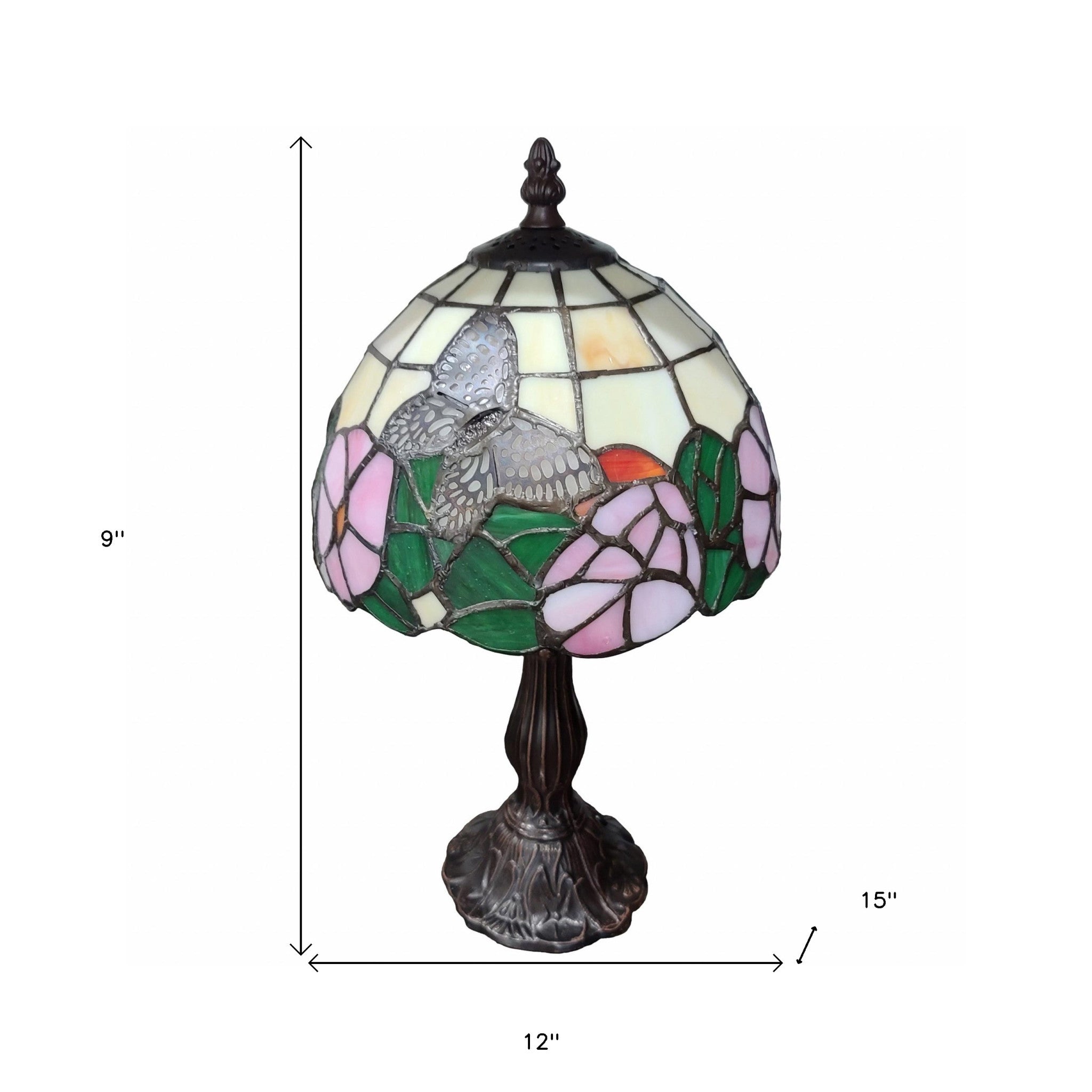 15" Tiffany Style Floral Butterfly Table Lamp - Minihomy