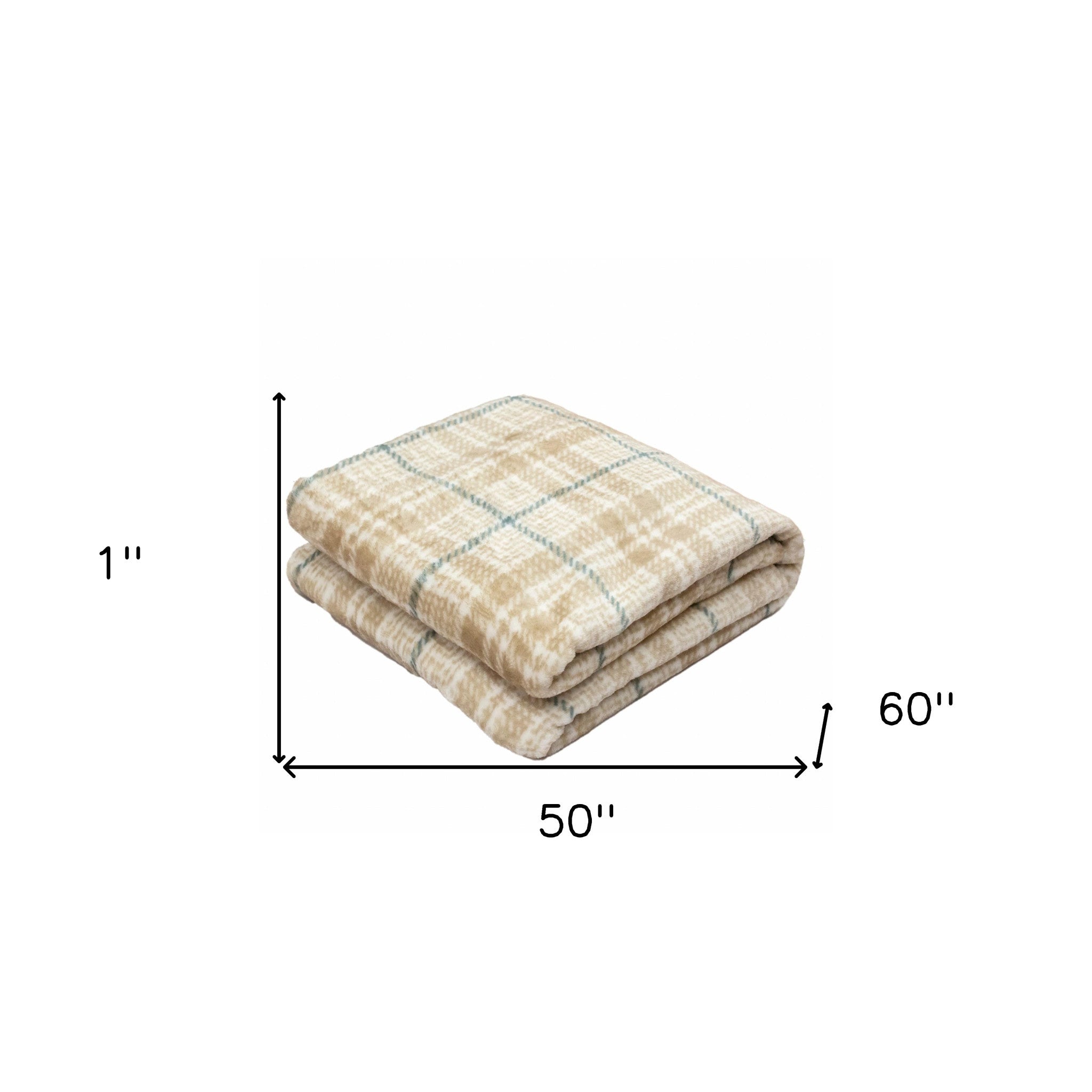 Brushed Check Tan Green Reversible Velvet and Sherpa Throw Blanket - Minihomy