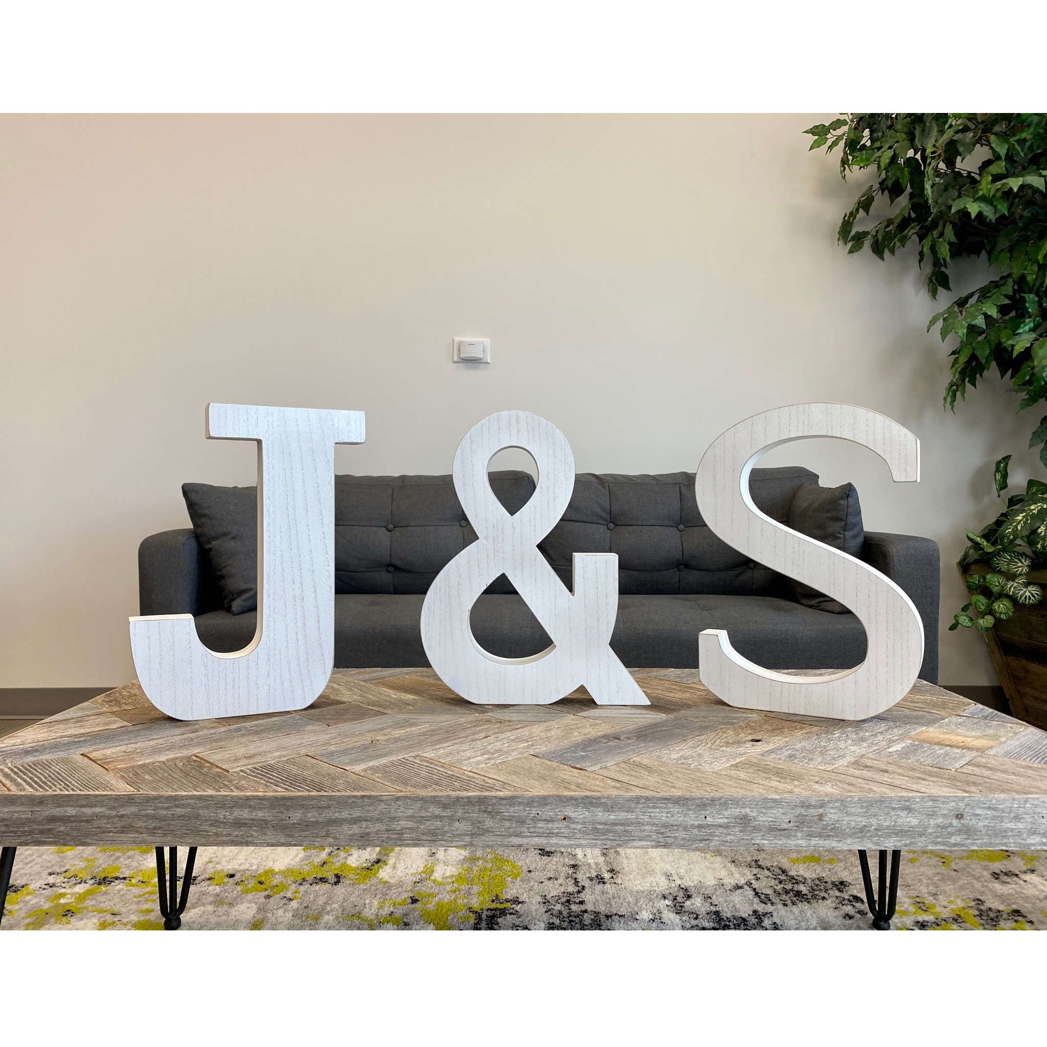 16" Distressed White Wash Wooden Initial Ampersand Sculpture - Minihomy