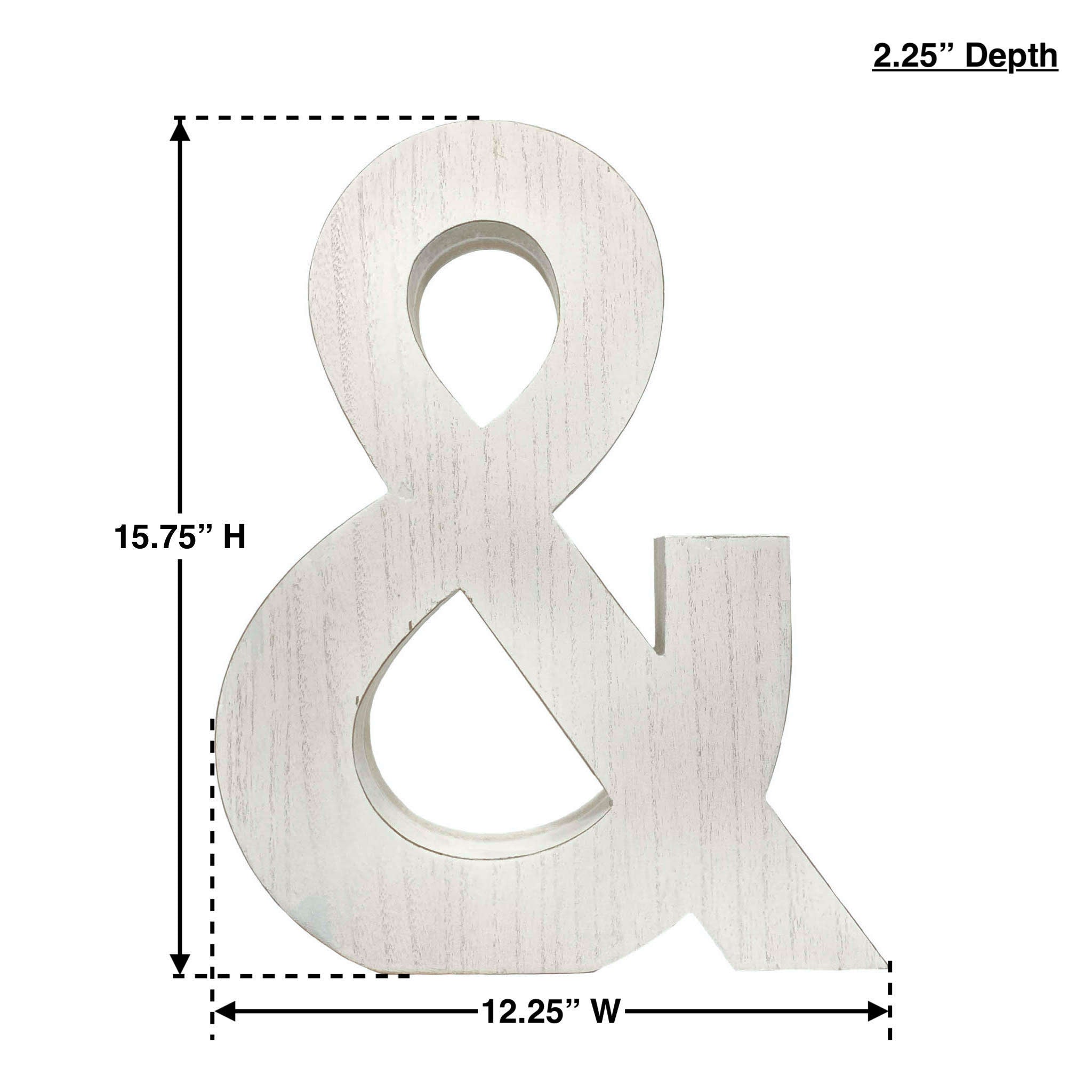 16" Distressed White Wash Wooden Initial Ampersand Sculpture - Minihomy